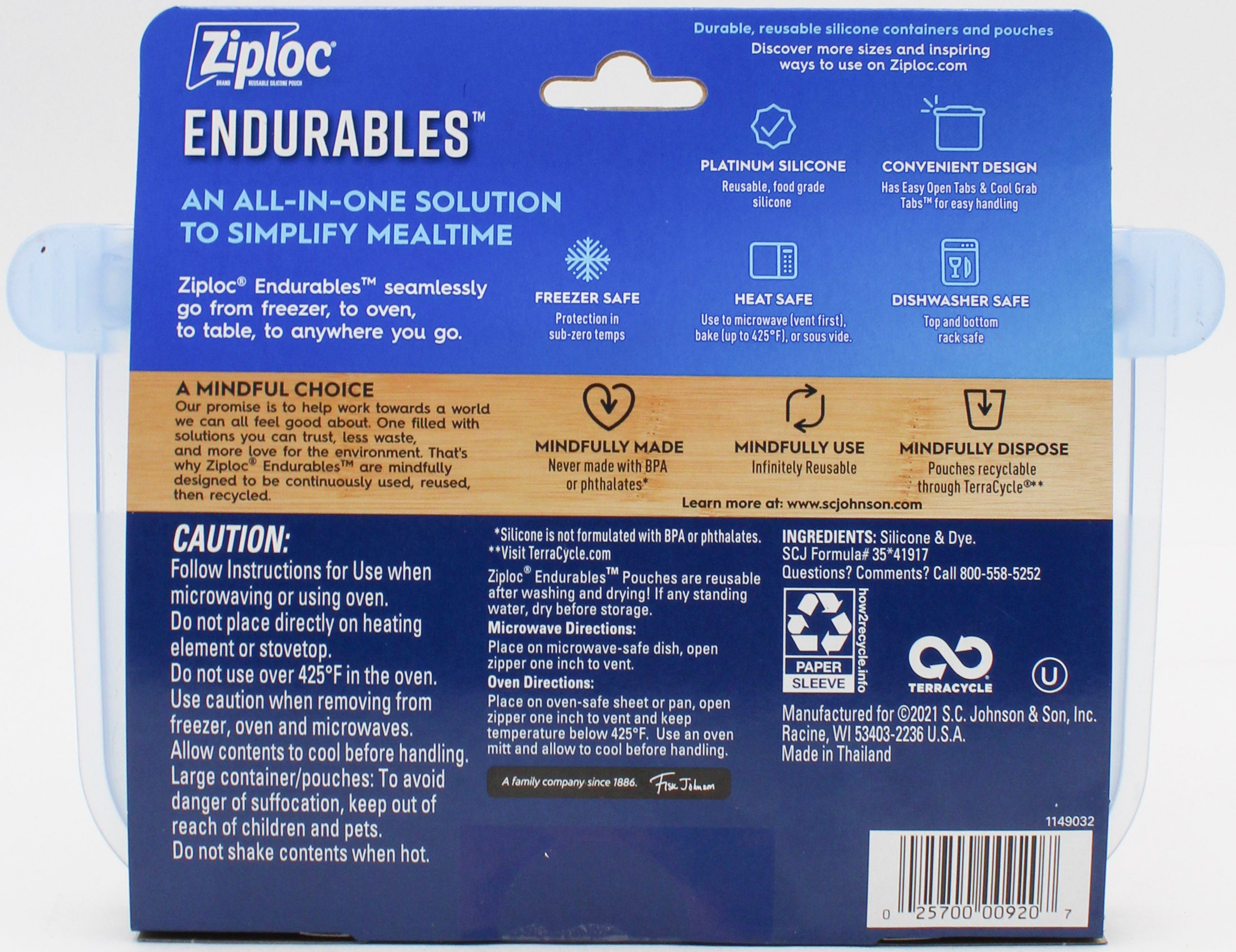 SP ZIPLOC ENDURABLES SMALL POUCH 1CT 8 OZ