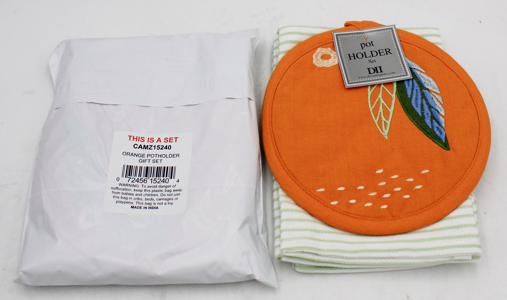 3 CT ORANGE POTHOLDER GIFT SET - 2 DISHTOWEL & POTHOLDER