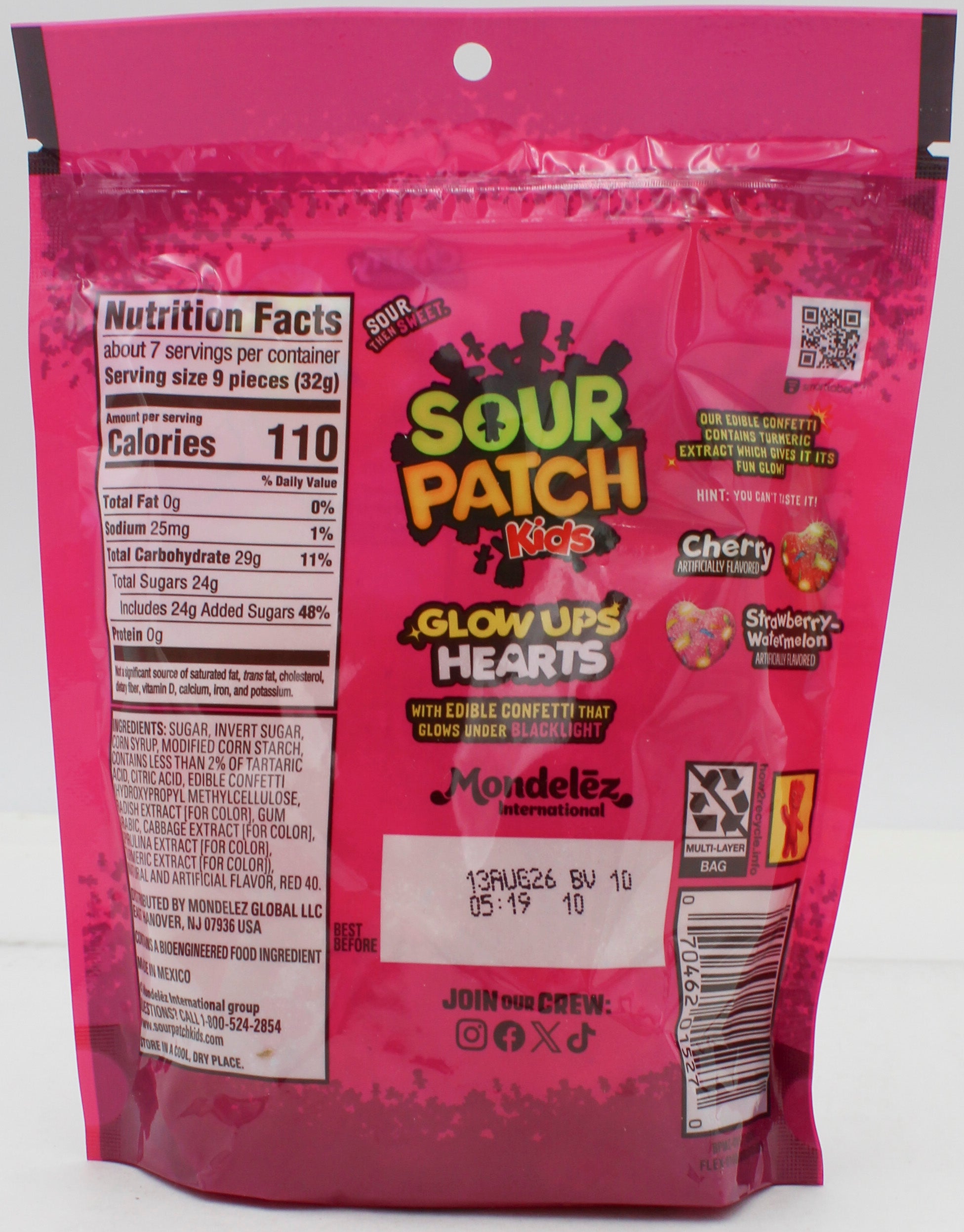 SOUR PATCH KIDS GLOW UP HEARTS 8.4 Oz BB 8/13/26