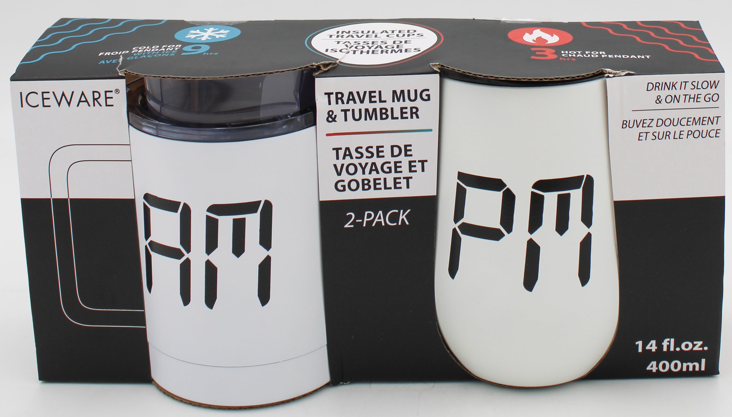 14oz 2pc DOUBLE WALL STEMLESS MUG & STEMLESS WINE - WHITE AM/PM