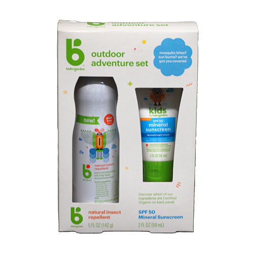 BABYGANICS OUTDOOR ADVENTURE SET BUG SPRAY (5OZ)/SUNSCREEN SPF 50 (2OZ) 2PK EXP 2/25