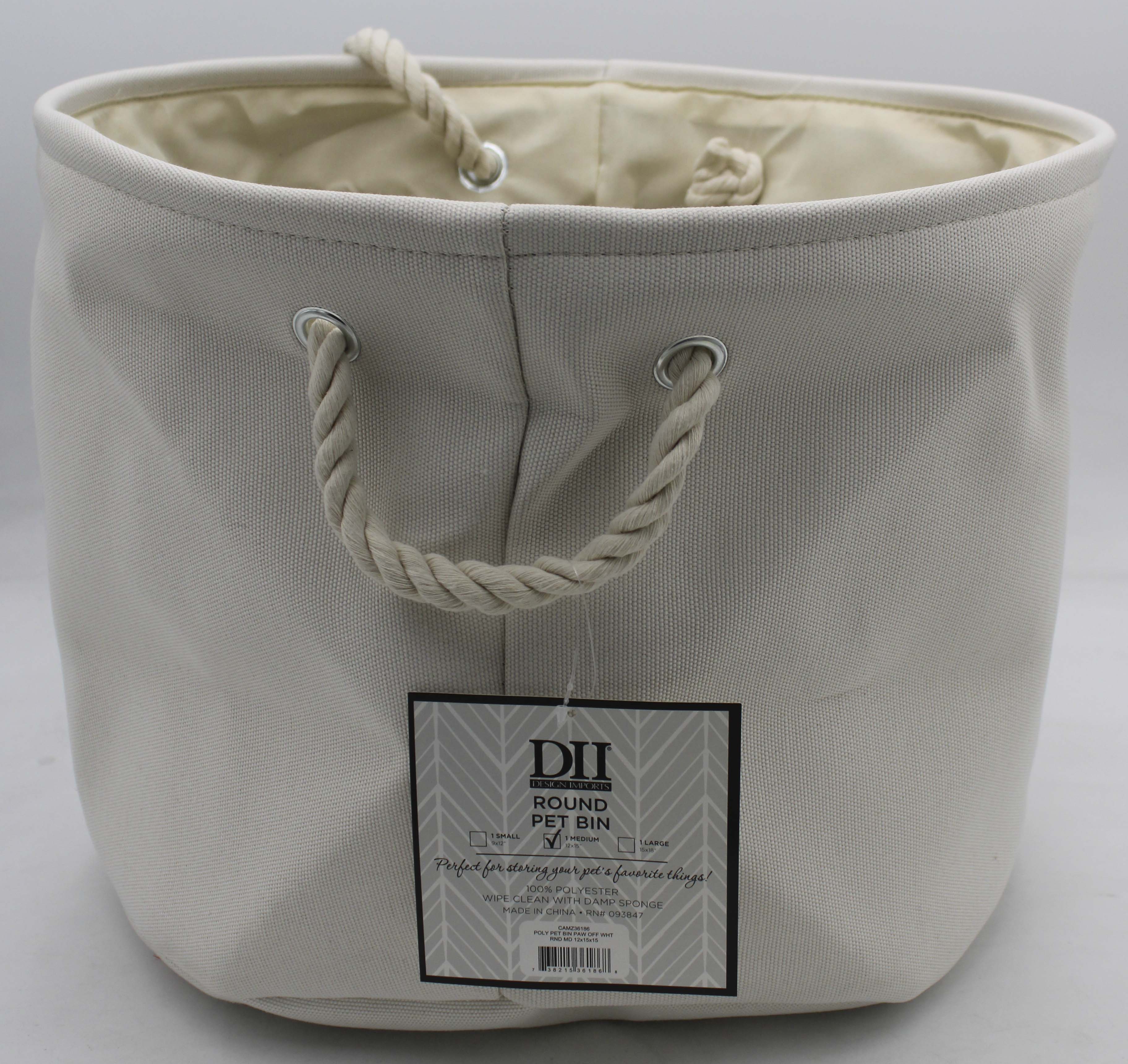 POLYESTER PET BIN PAW OFF WHITE ROUND MEDIUM 12x15x15.