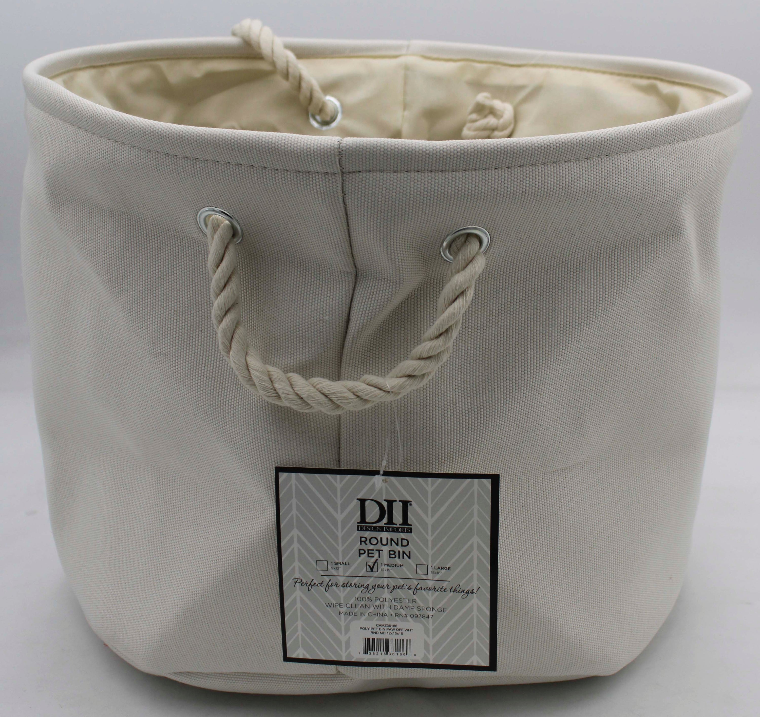 POLYESTER PET BIN PAW OFF WHITE ROUND MEDIUM 12x15x15.