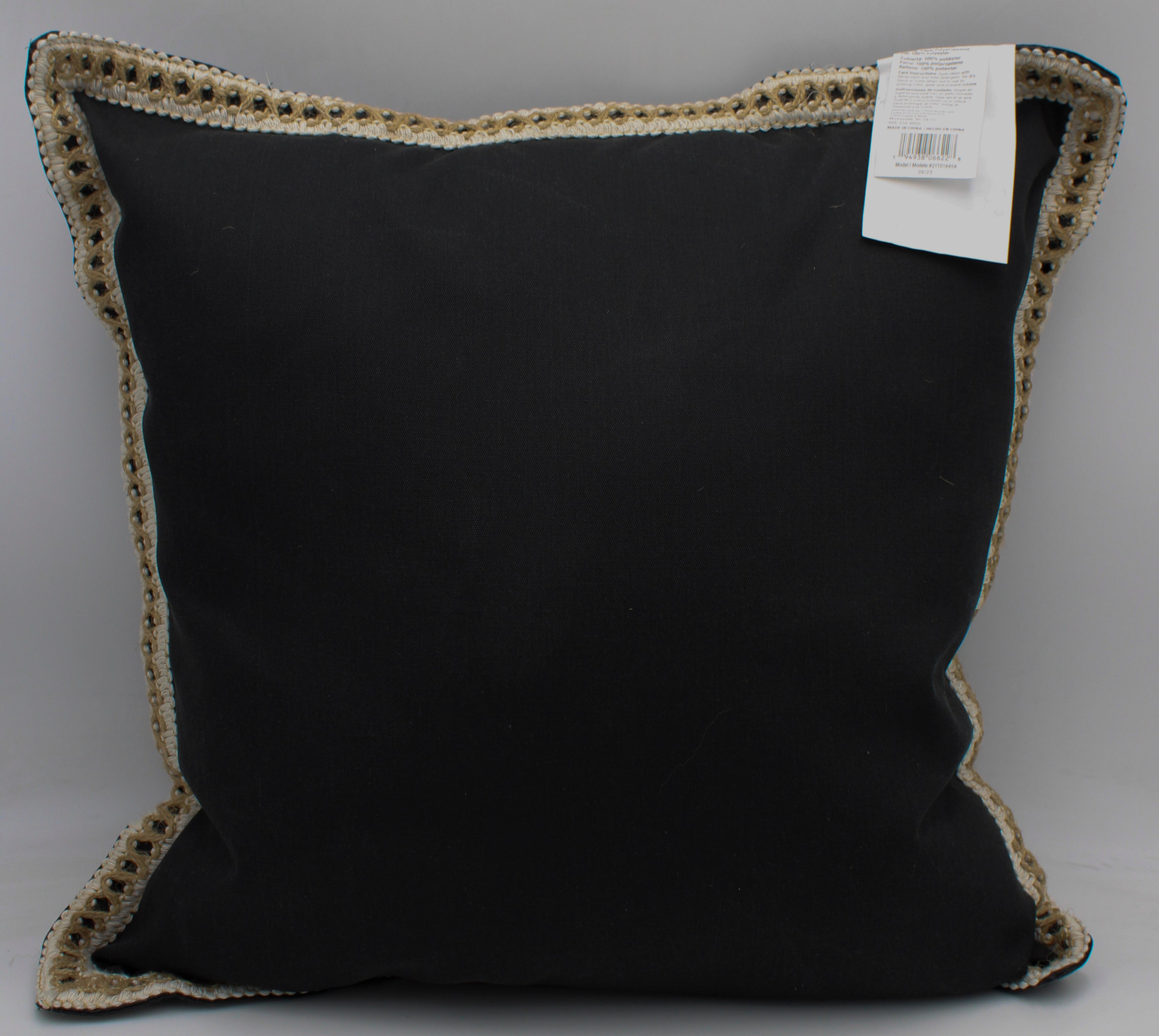 ALLEN & ROTH BLACK WITH JUTE TRIM OUTDOOR PILLOW 20X20 - MOONLESS NIGHT NO AMAZON
