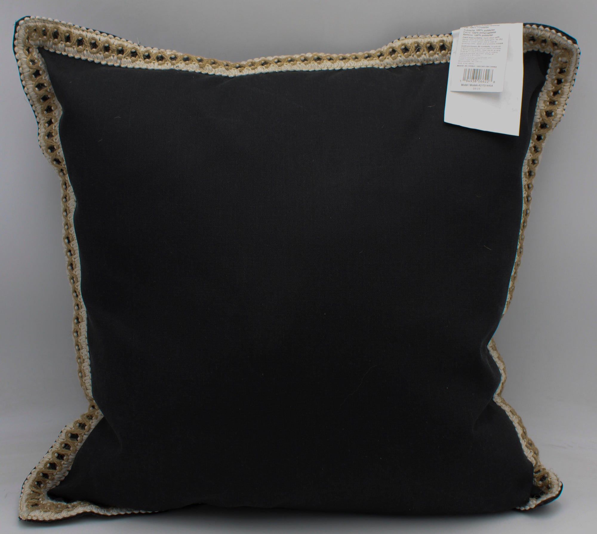 ALLEN & ROTH BLACK WITH JUTE TRIM OUTDOOR PILLOW 20X20 - MOONLESS NIGHT NO AMAZON