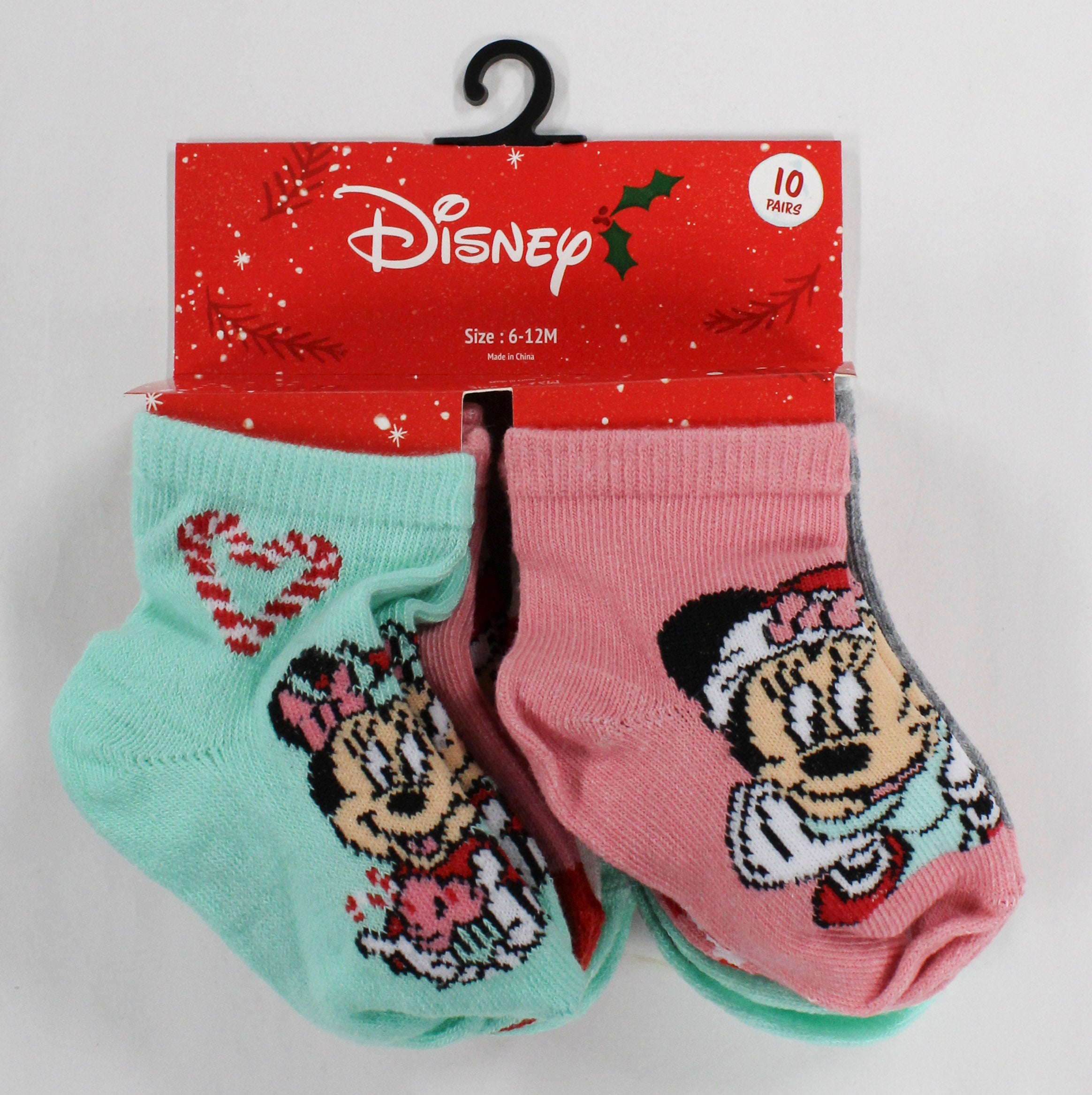 10pk 6-12m MINNIE MOUSE SWEET XMAS QRT SOCKS