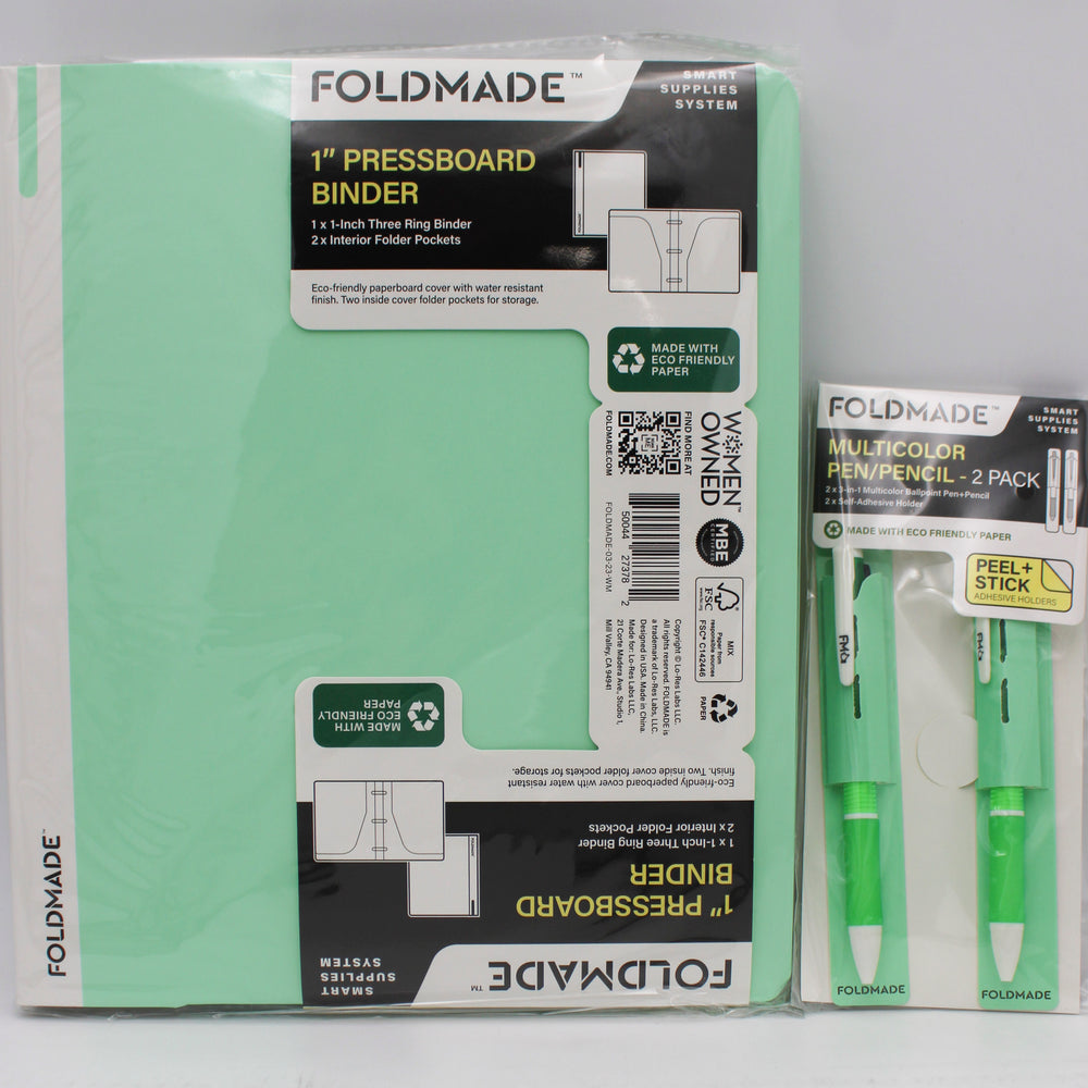 1" PRESSBOARD BINDER W/2pc PEN SET - GREEN