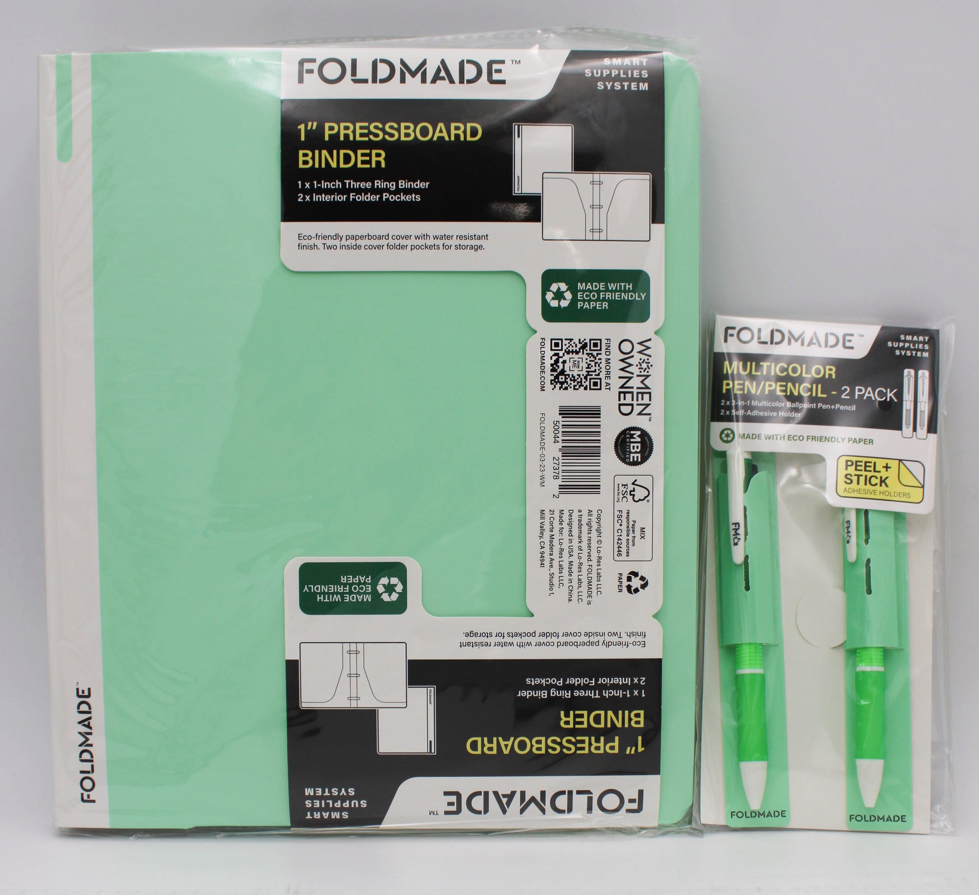 1" PRESSBOARD BINDER W/2pc PEN SET - GREEN