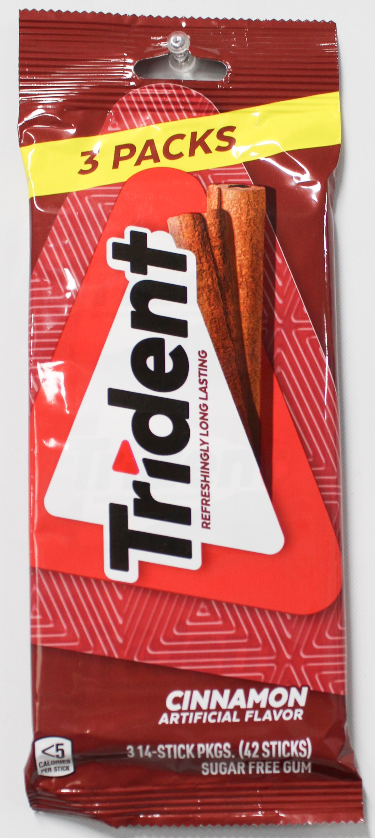 TRIDENT SUGAR-FREE CHEWING GUM, CINNAMON, 42-PIECE MULTIPACK (3-PACK) BB 2/18/27 NI