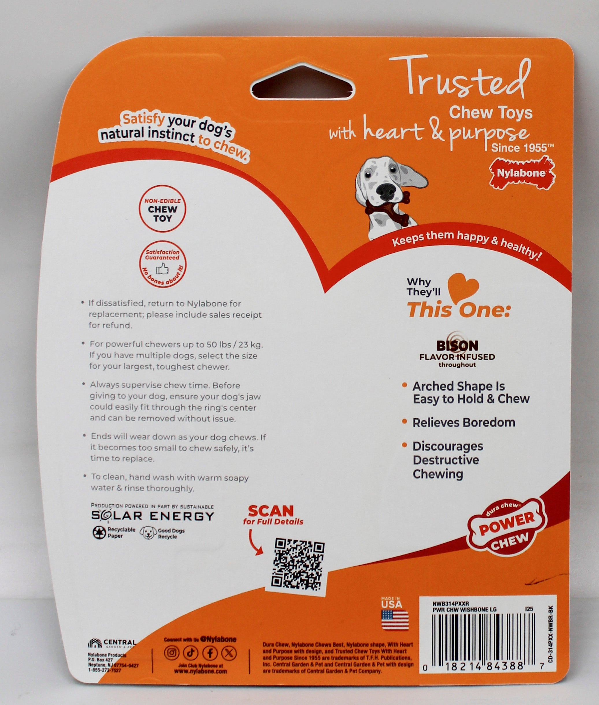 NYLABONE POWER CHEW WISHBONE, BISON SZ LARGE