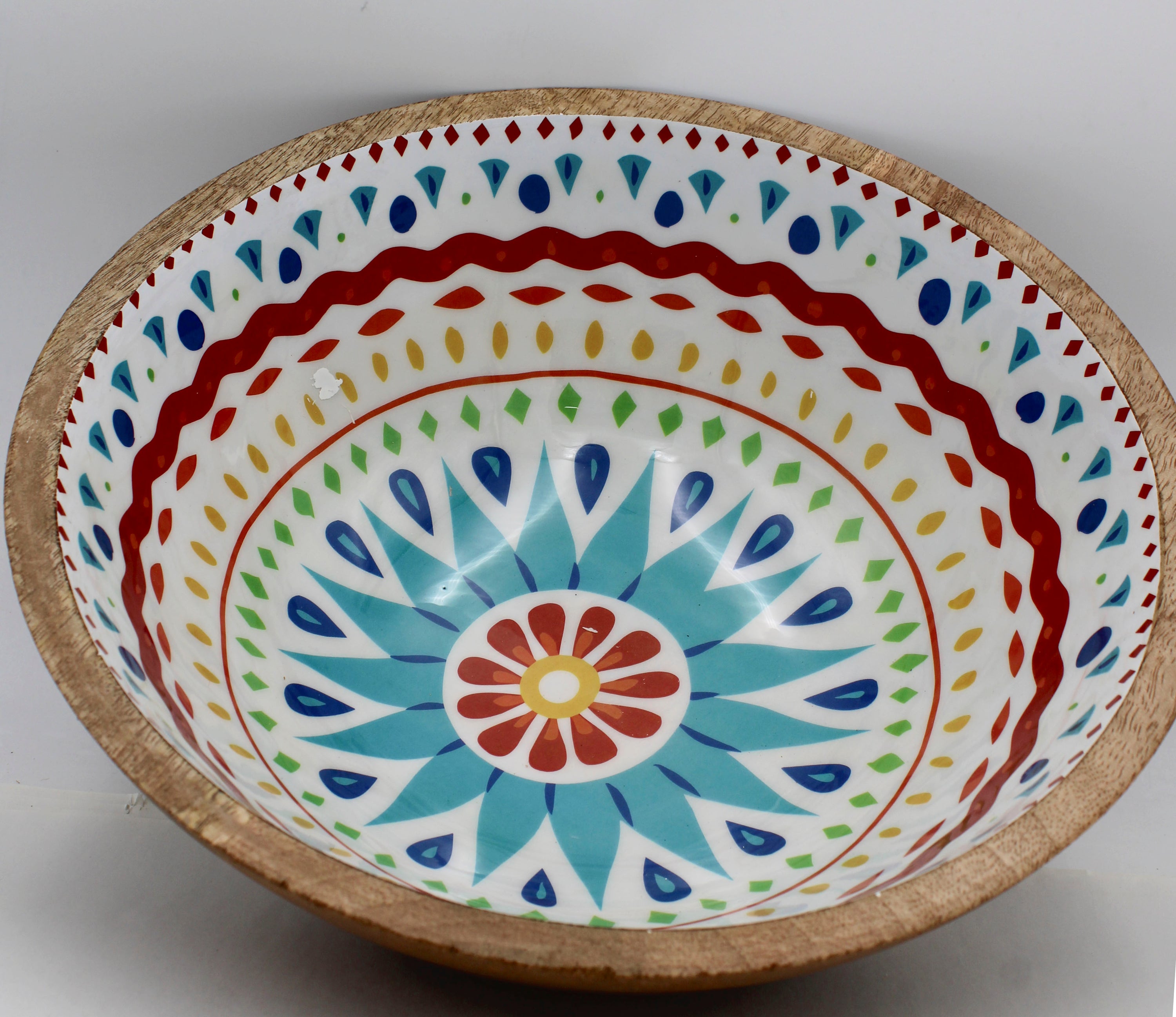 11" Wood Bowl Medallion Enamel Finish