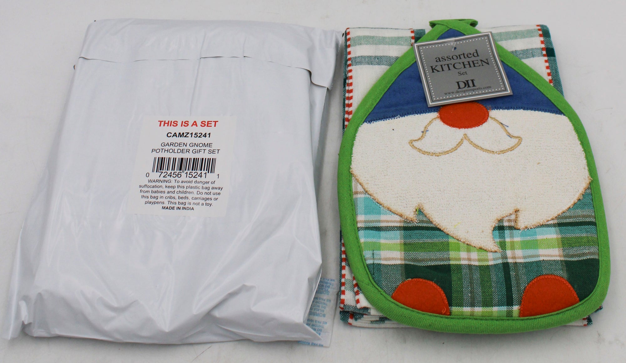 3 CT GARDEN GNOME POTHOLDER GIFT SET - 2 DISHTOWEL & POTHOLDER
