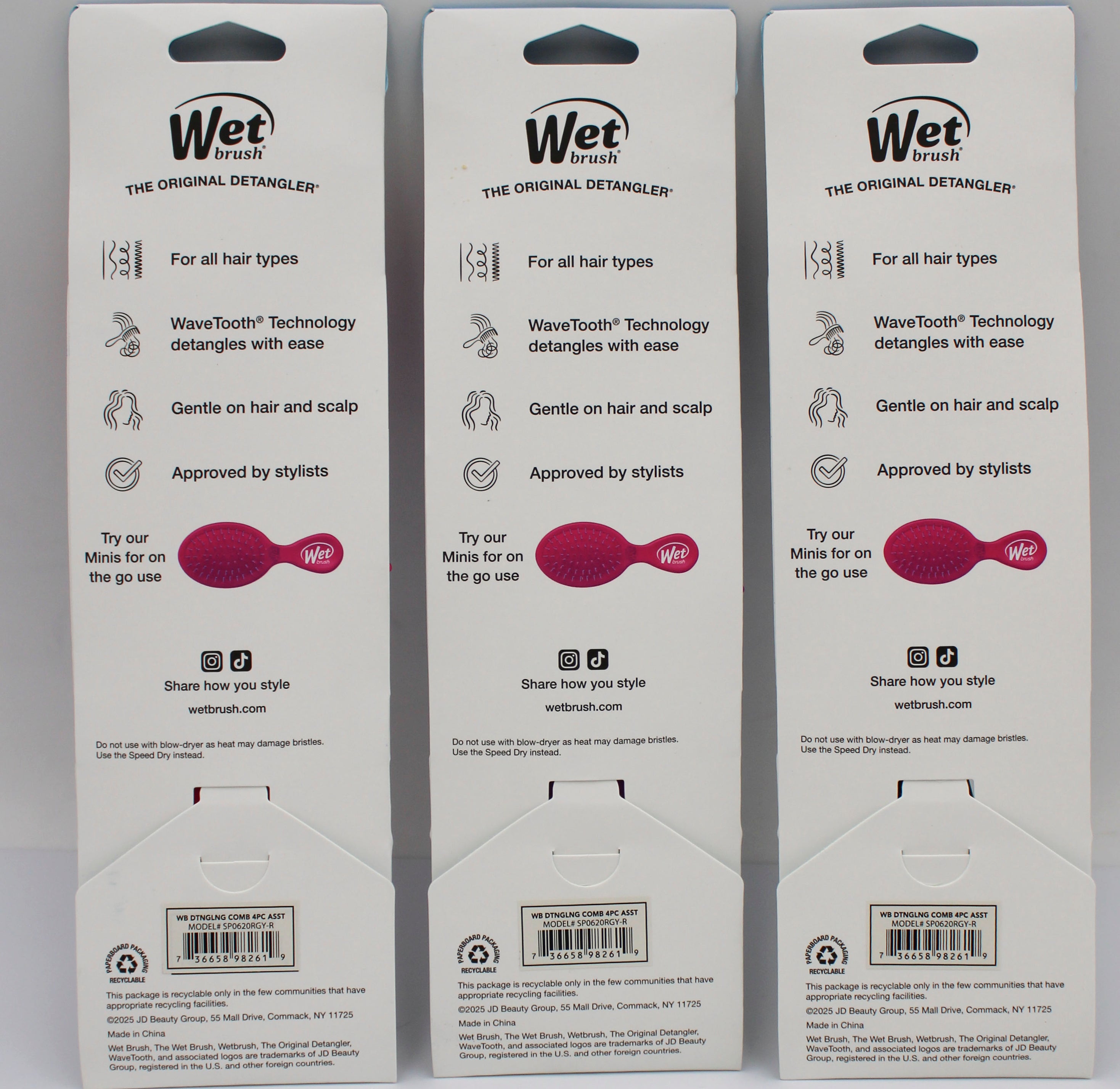 WET BRUSH DETANGLING COMB 3 ASSTORTED COLORS NI