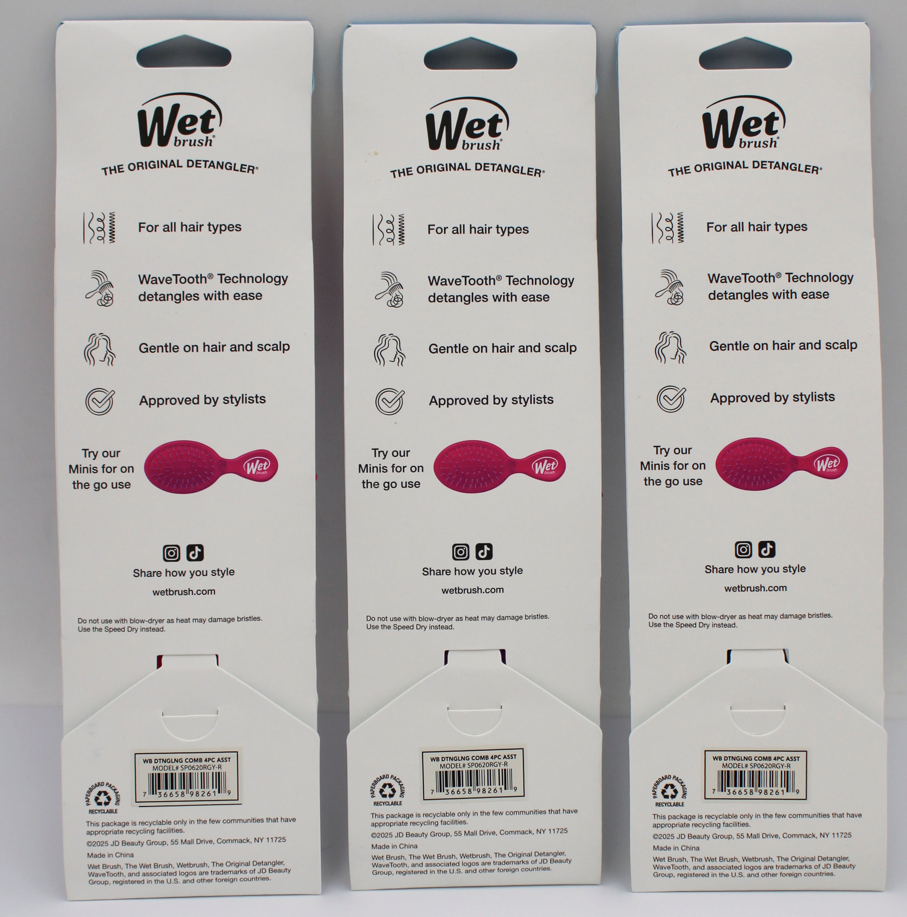 WET BRUSH DETANGLING COMB 3 ASSTORTED COLORS NI