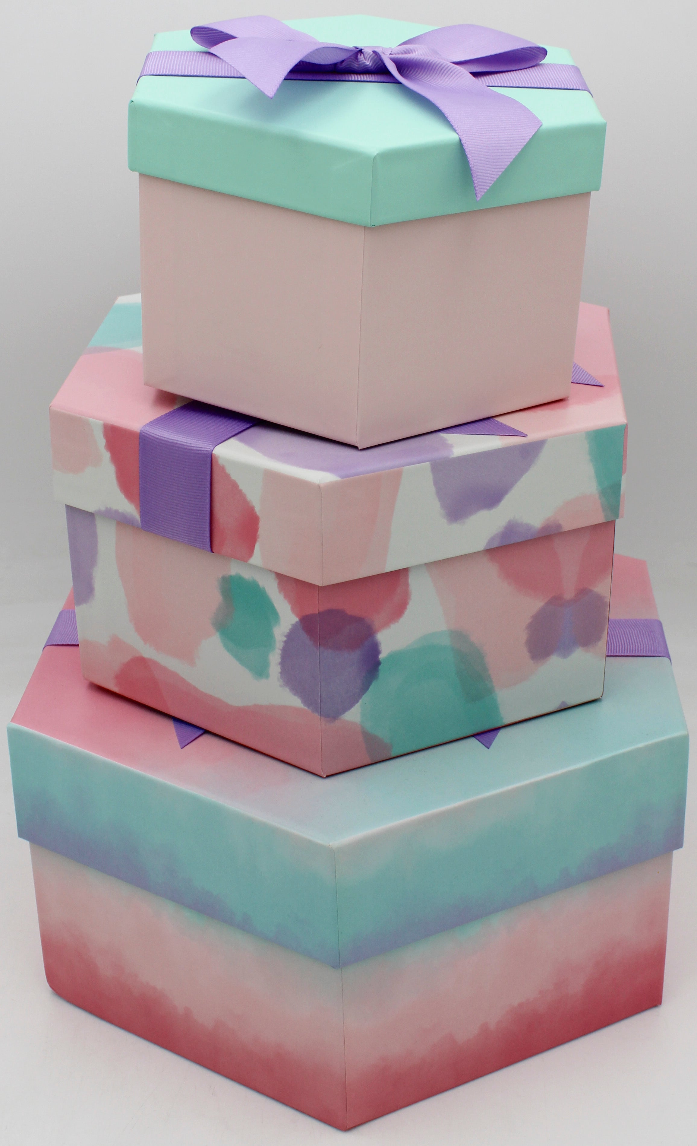 3CT NESTED HEXAGONAL GIFT BOXES -  ETHERAL OMBRE