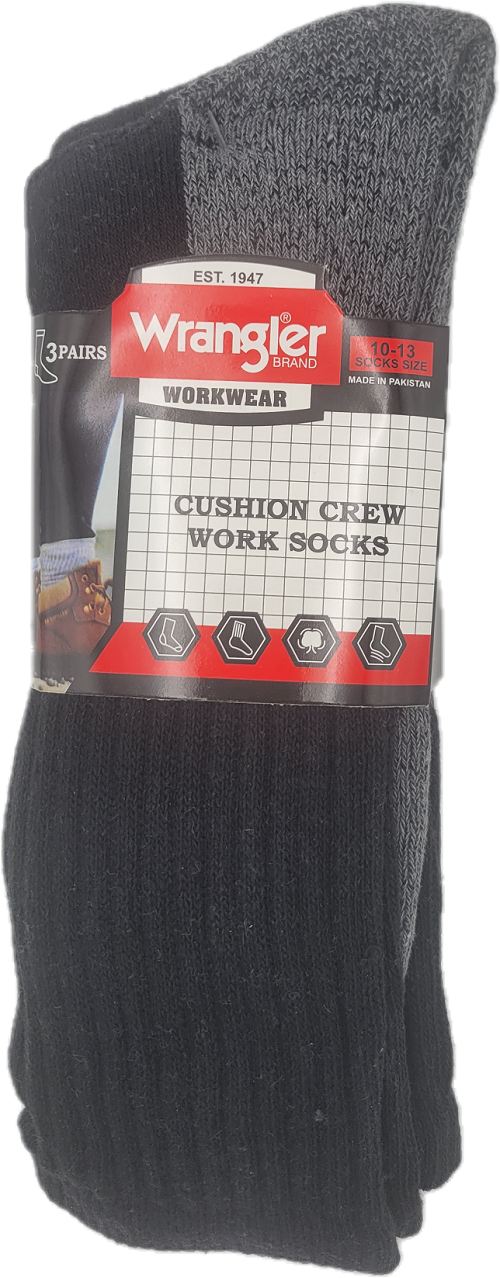 WRANGLER CREW SOCK 3PK SIZE10-13 BLACK NI