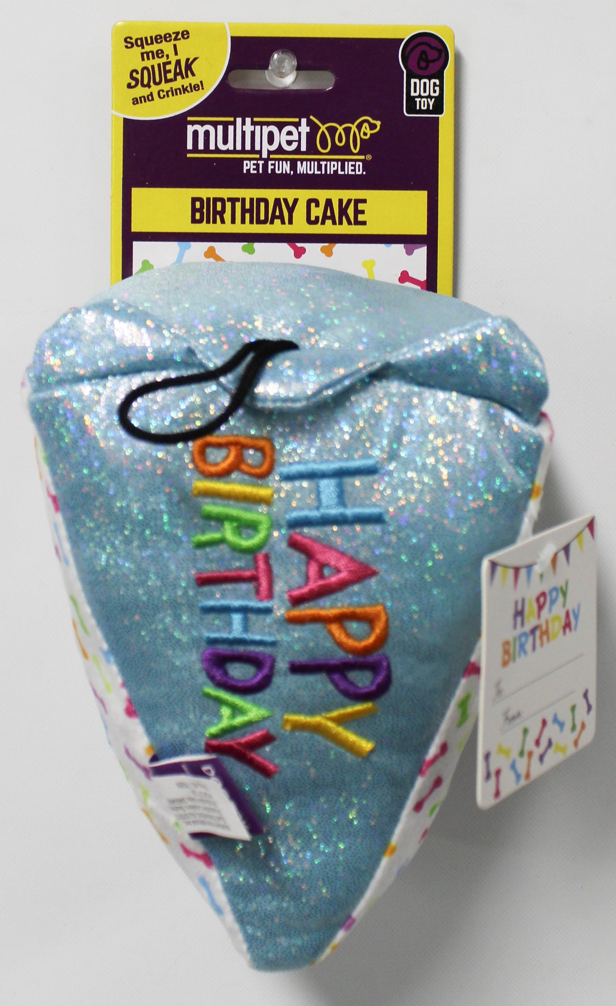 MULTIPET 6" PLUSH BIRTHDAY CAKE SLICE DOG TOY W/CRINKLE & SQUEAKER