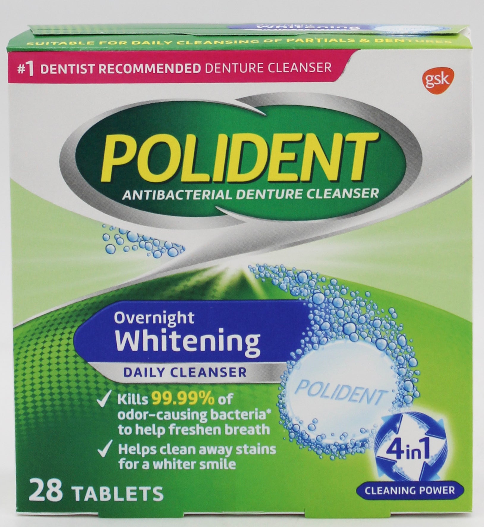 POLIDENT OVERNIGHT WHITENING DAILY CLEANSER 28CT EXP 02/28/2026 P66T NI