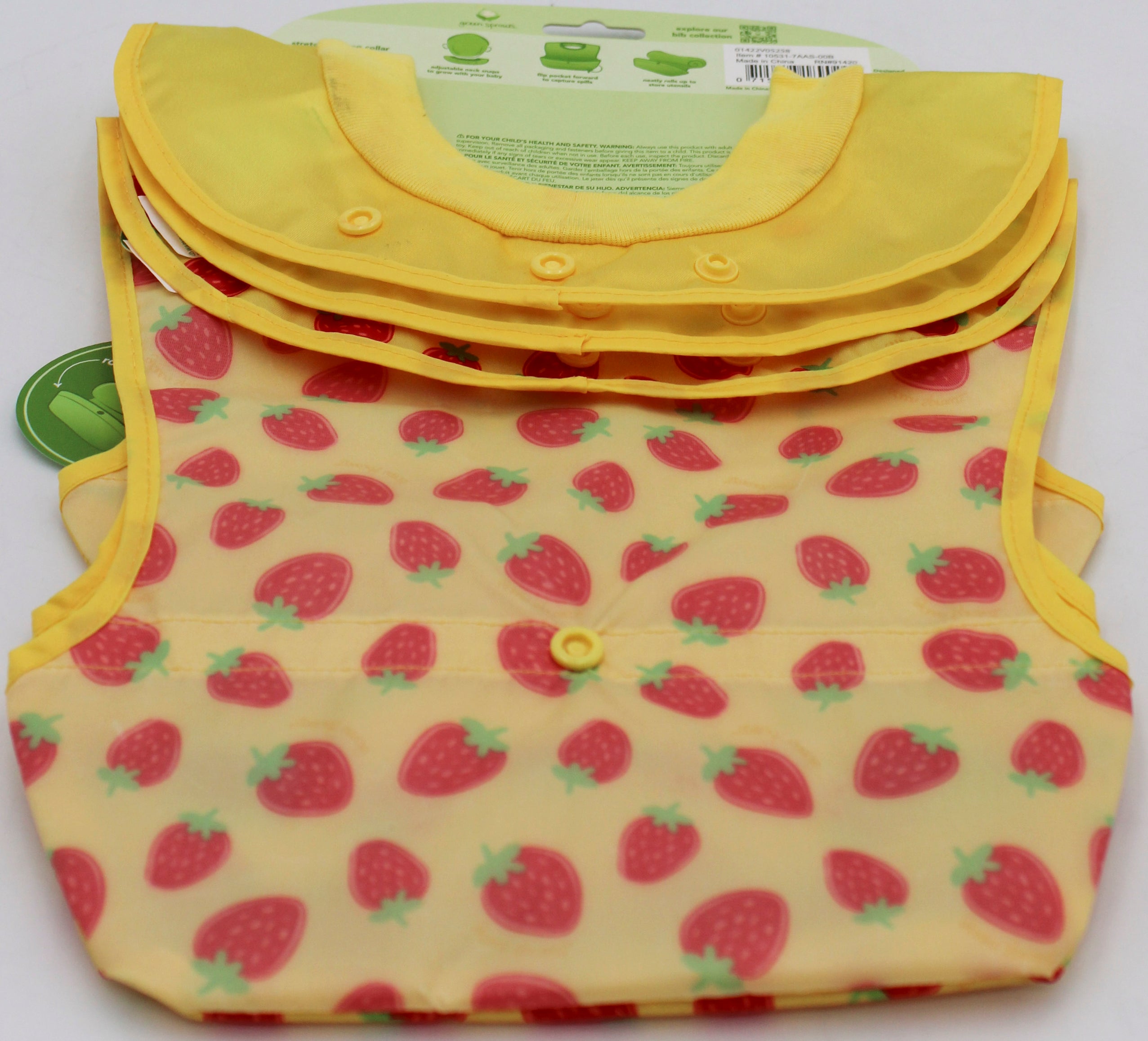 O2COOL 3PK SNAP & GO EASY-WEAR PULL-OVER BIB YELLOW BERRIES-6-18 MO