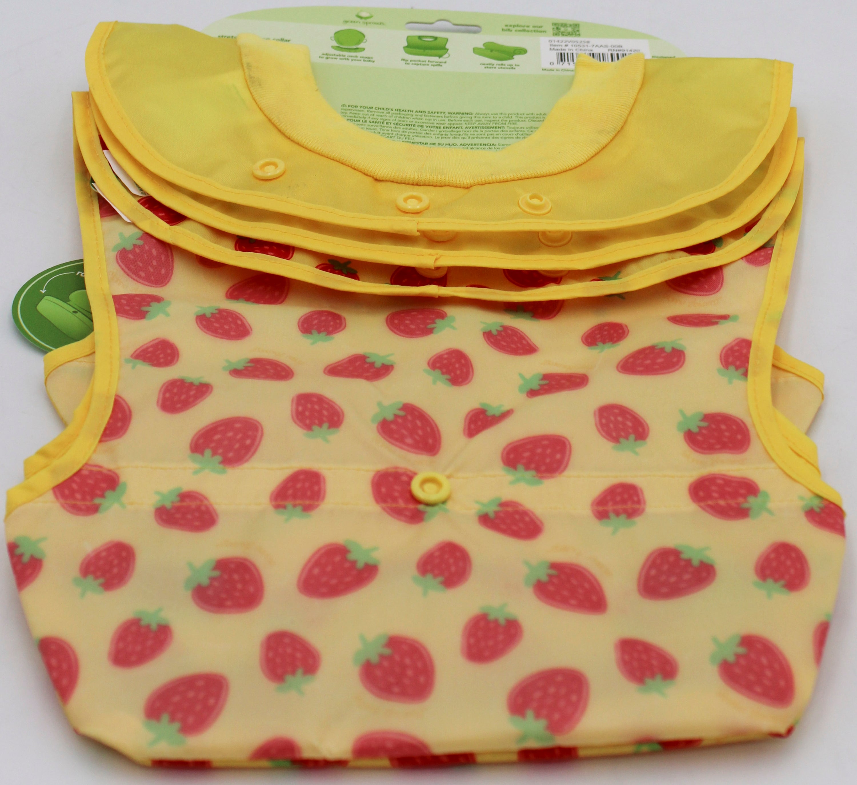 O2COOL 3PK SNAP & GO EASY-WEAR PULL-OVER BIB YELLOW BERRIES-6-18 MO