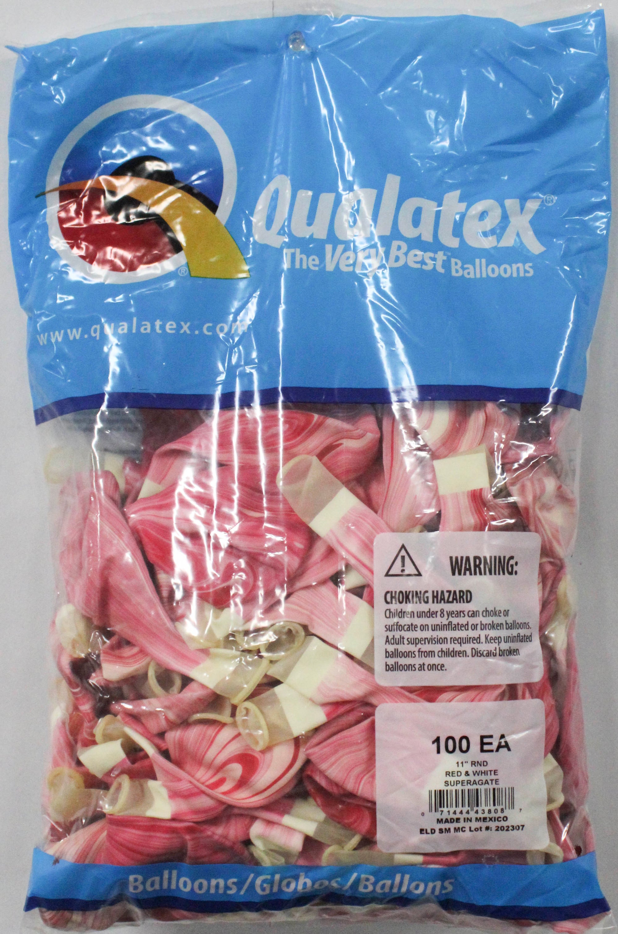 11" RND QX LATEX PLAIN 100CT  RED WHITE SUPERAGATE