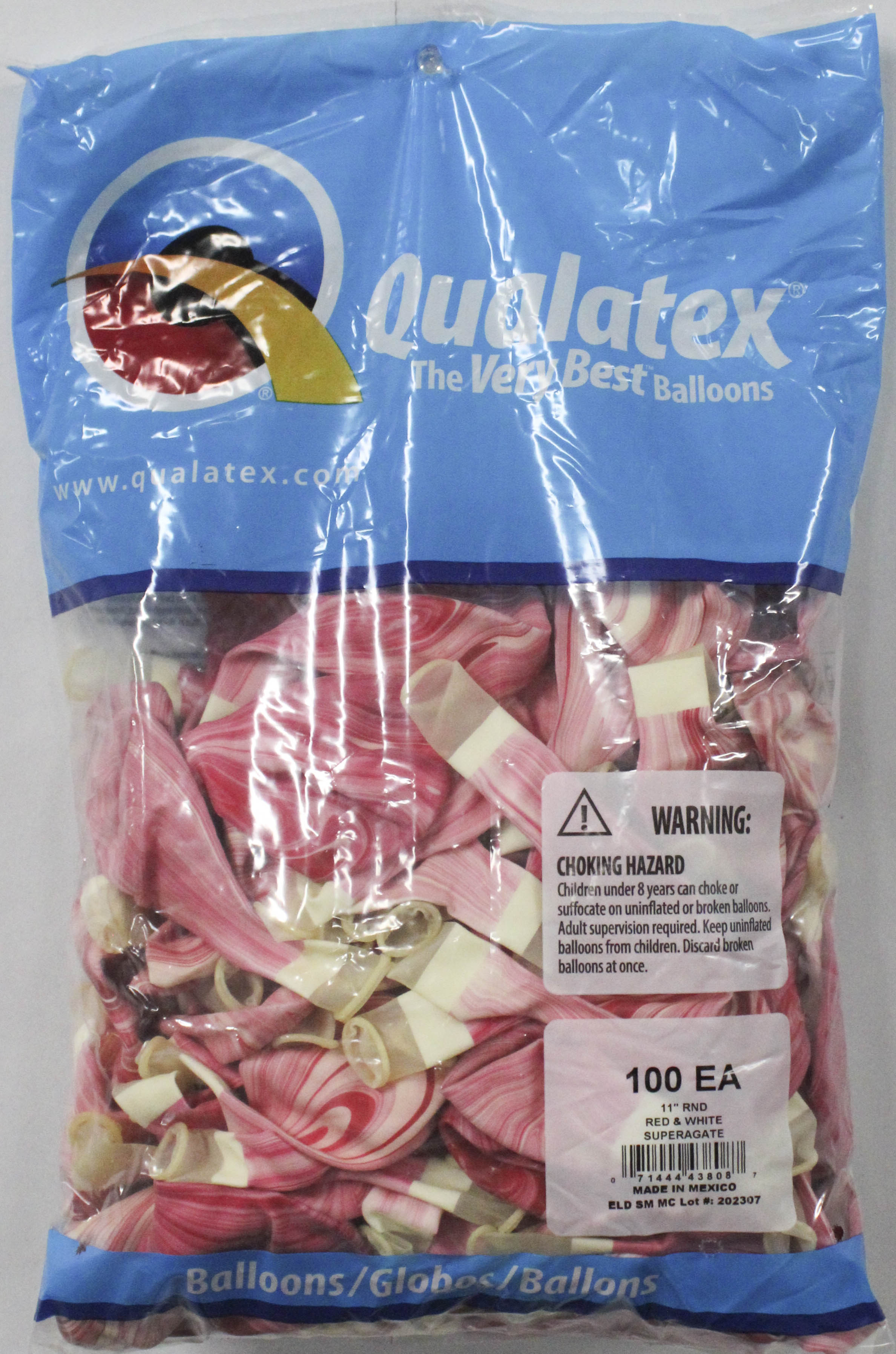 11" RND QX LATEX PLAIN 100CT  RED WHITE SUPERAGATE