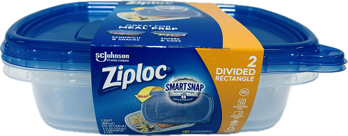 ZIPLOC SMART SNAP 2CT 5oz DIVIDED RECTANGLE CONTAINERS&LIDS