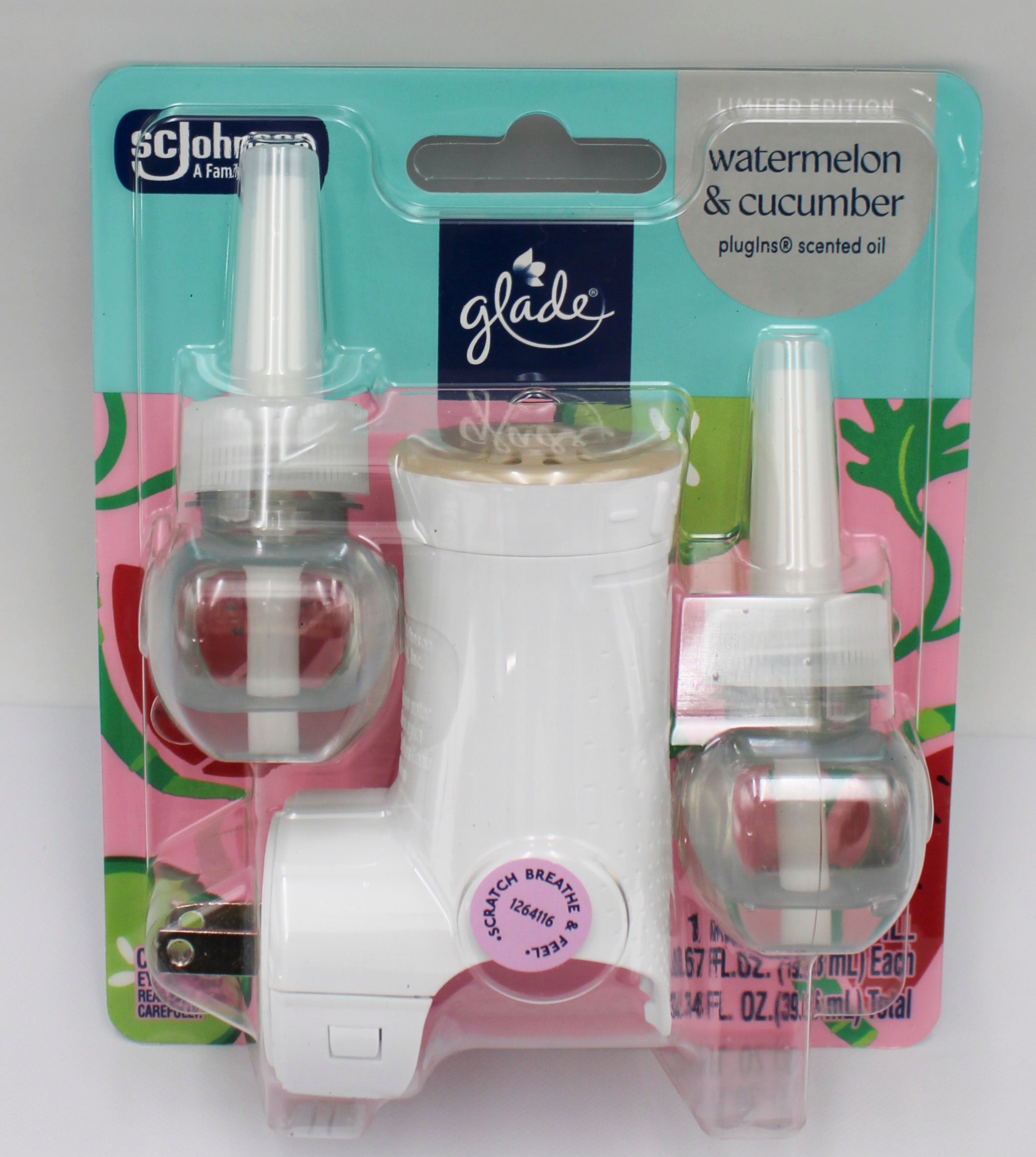Glade PlugIns Scented Oil Watermelon & Cucumber 1 Warmer + 2 Refills 0.67fl oz