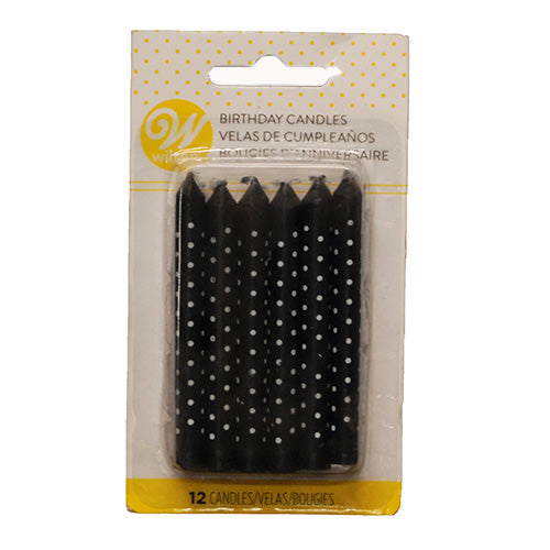 WILTON CANDLES BLACK WITH WHITE DOTS 12CT