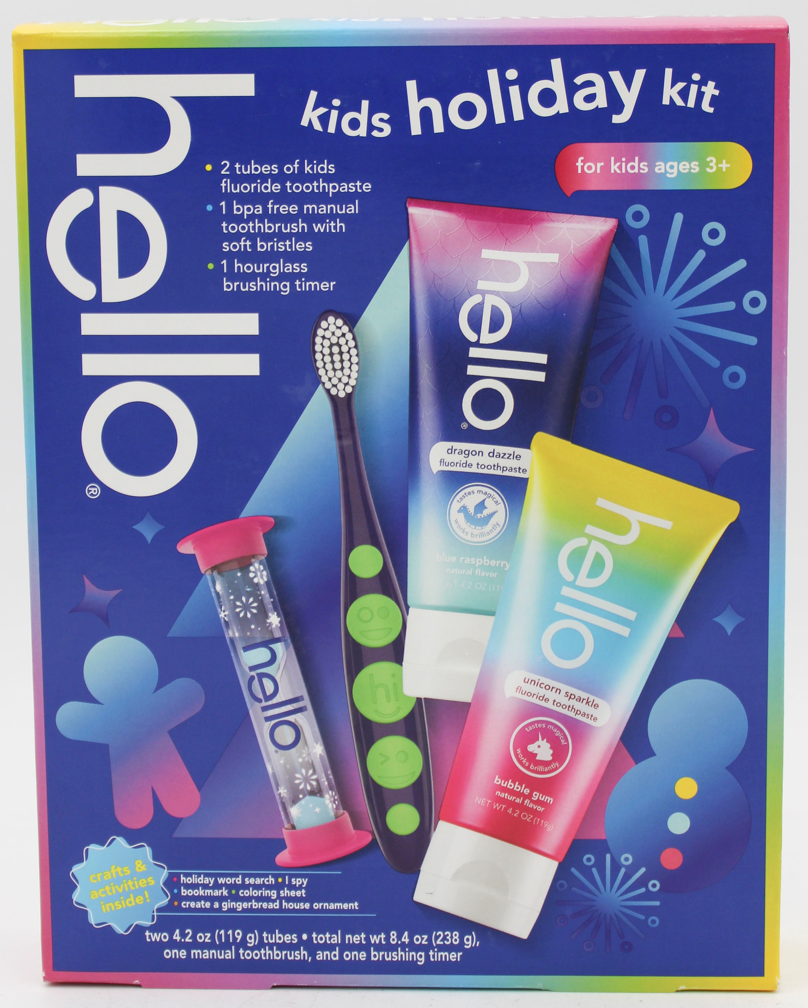 HELLO KIDS TOOTHPASTE/TOOTHBRUSH HOLIDAY GIFT SET 4pc NI
