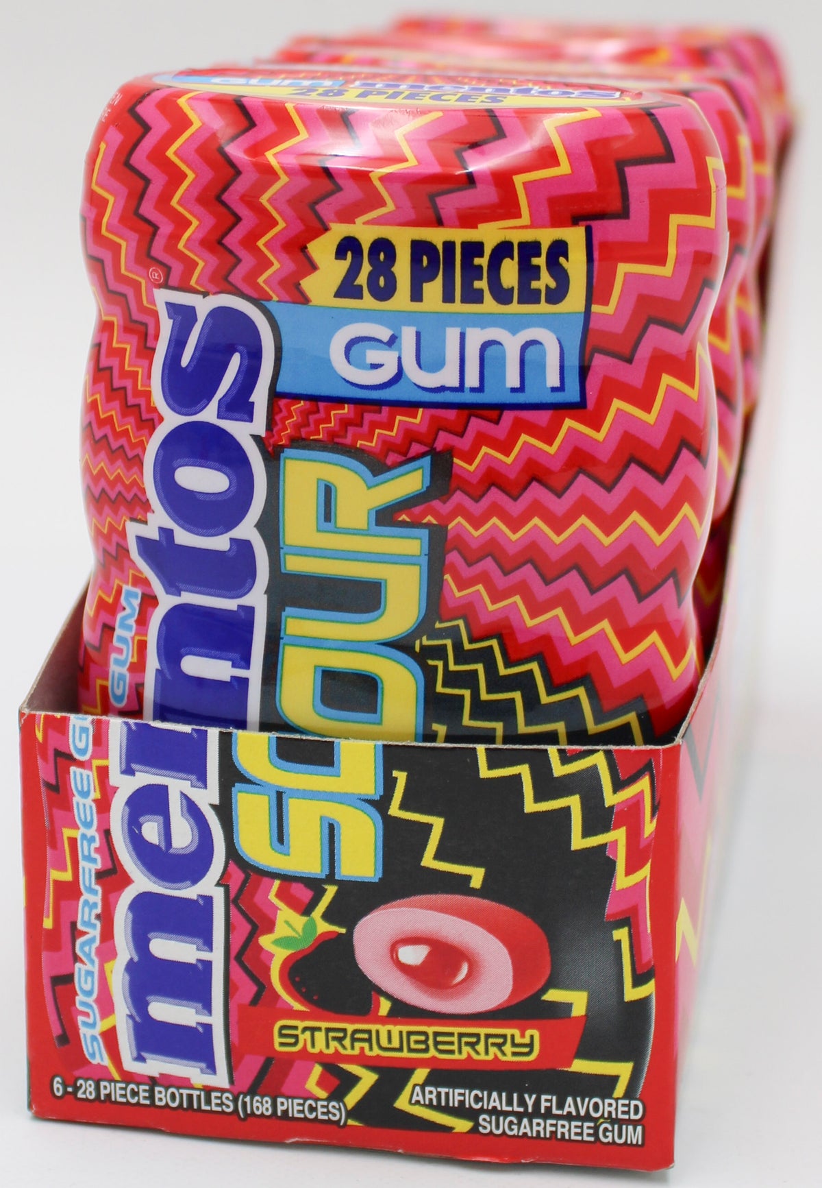 MENTOS GUM 28PC SOUR STRAWBERRY DISPLAY TRAY BB 1/1/27