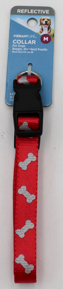 VIBRANT LIFE  MEDIUM REFLECTIVE BONES COLLAR RED