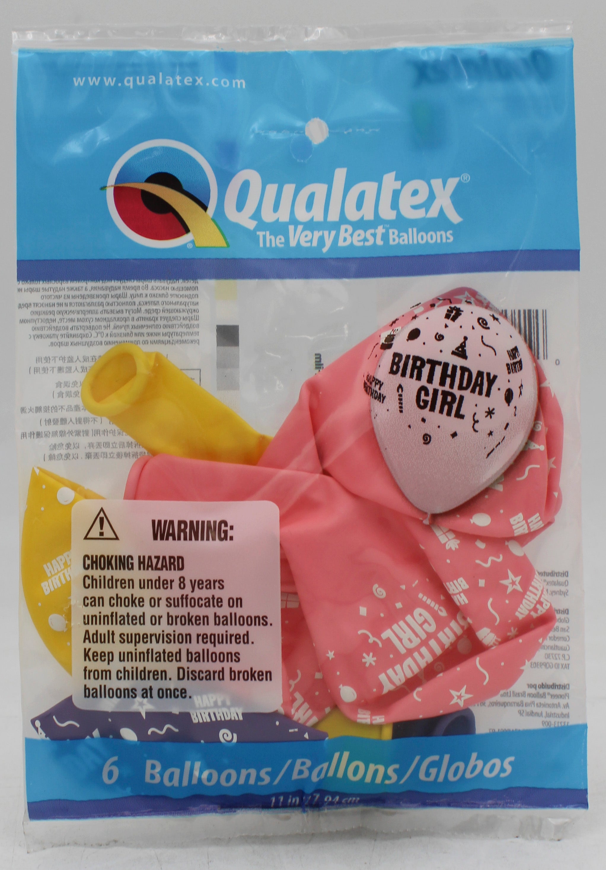 QUALATEX 11" ROUND PARTY BALLOONS AST 6CT BDAY GIRL
