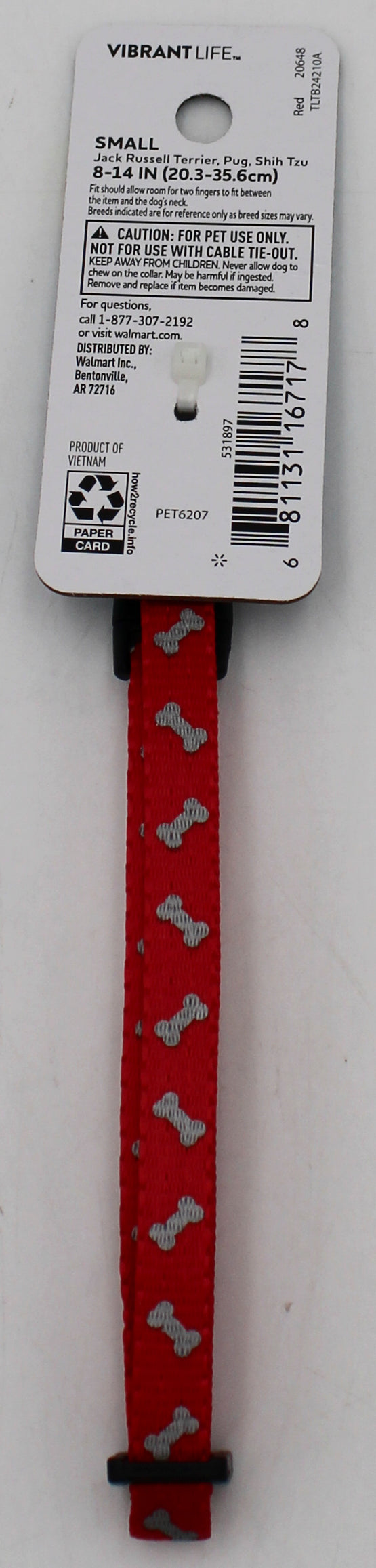 VIBRANT LIFE  SMALL REFLECTIVE BONES COLLAR RED