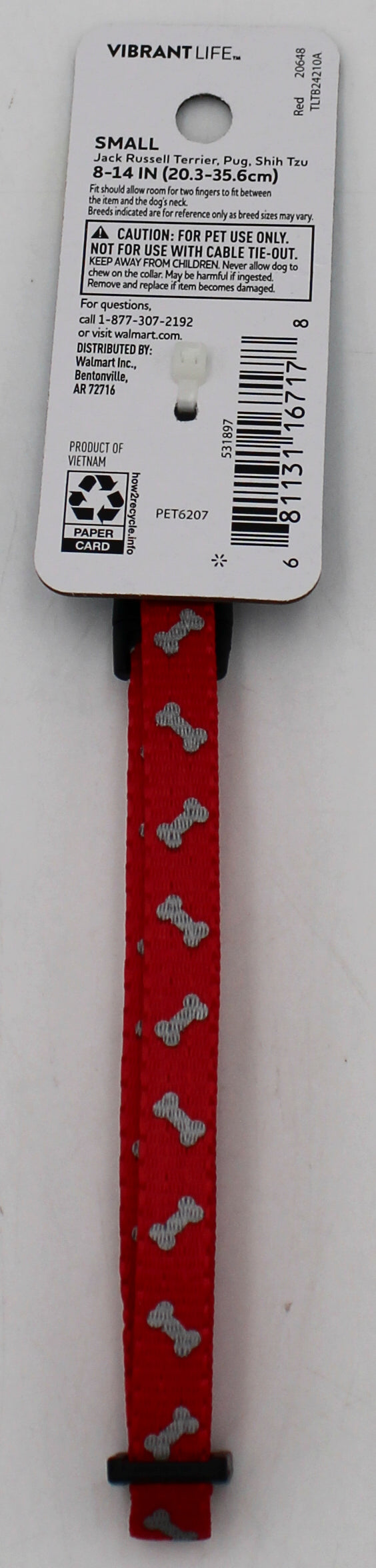 VIBRANT LIFE  SMALL REFLECTIVE BONES COLLAR RED