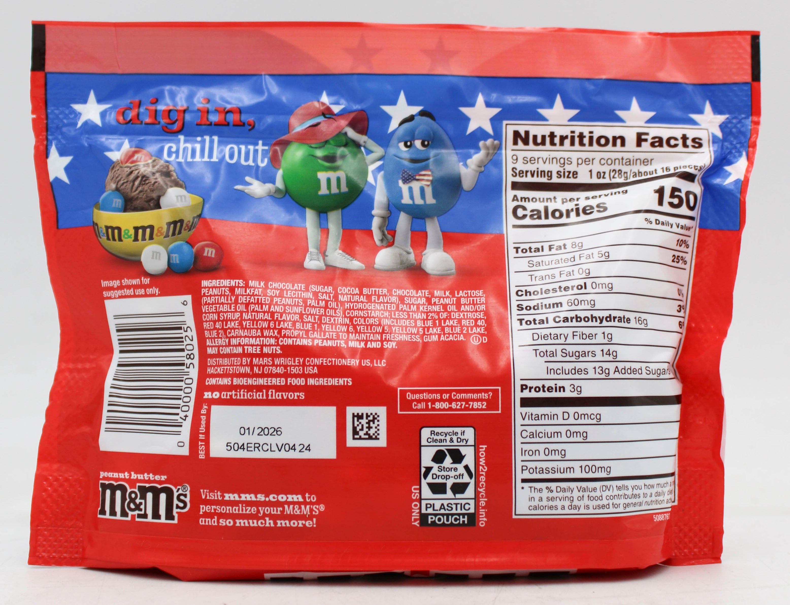 M&M'S PEANUT BUTTER RED WHITE BLUE MIX SHARE SIZE 9.0 Oz  BB 1/31/26