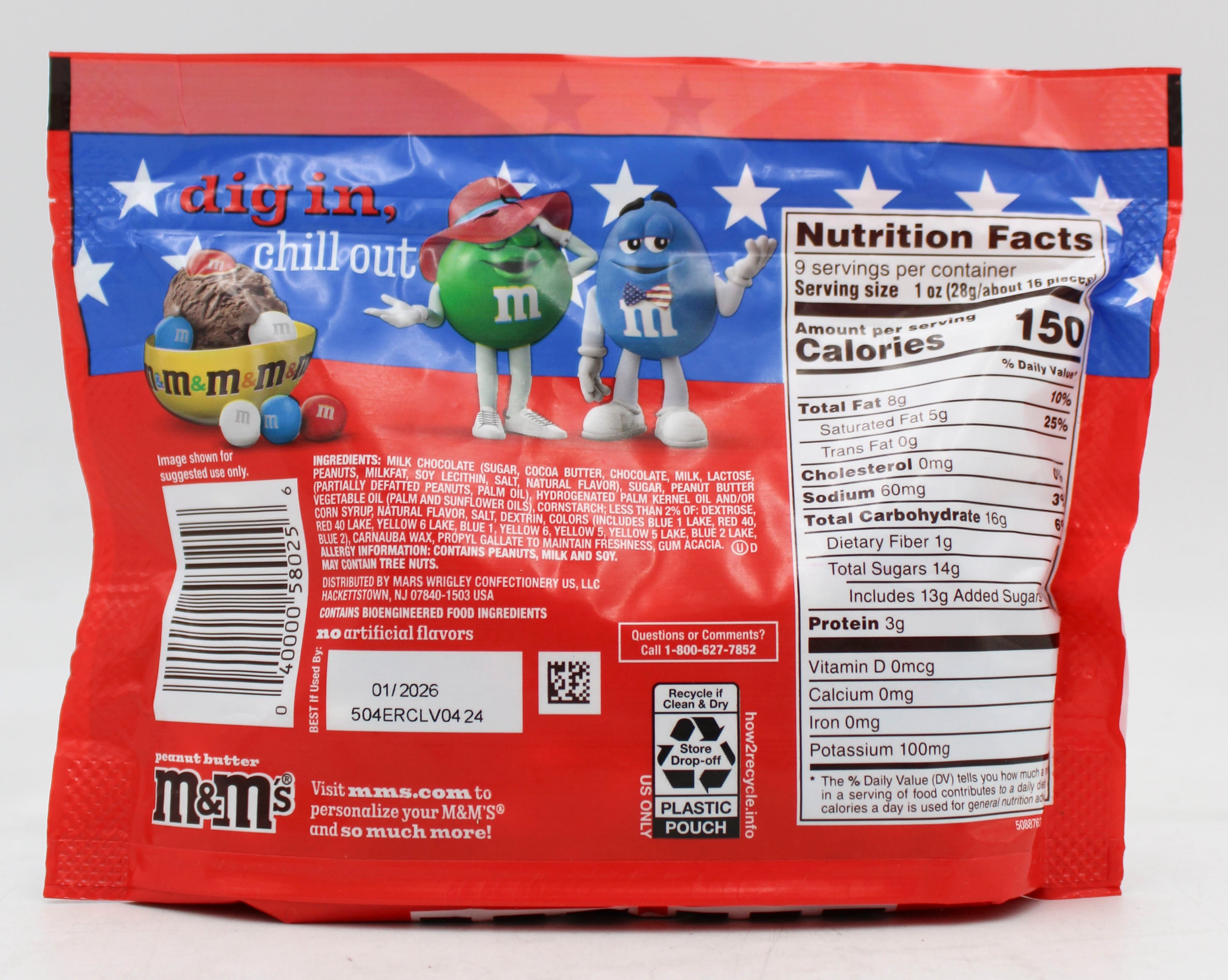 M&M'S PEANUT BUTTER RED WHITE BLUE MIX SHARE SIZE 9.0 Oz  BB 1/31/26