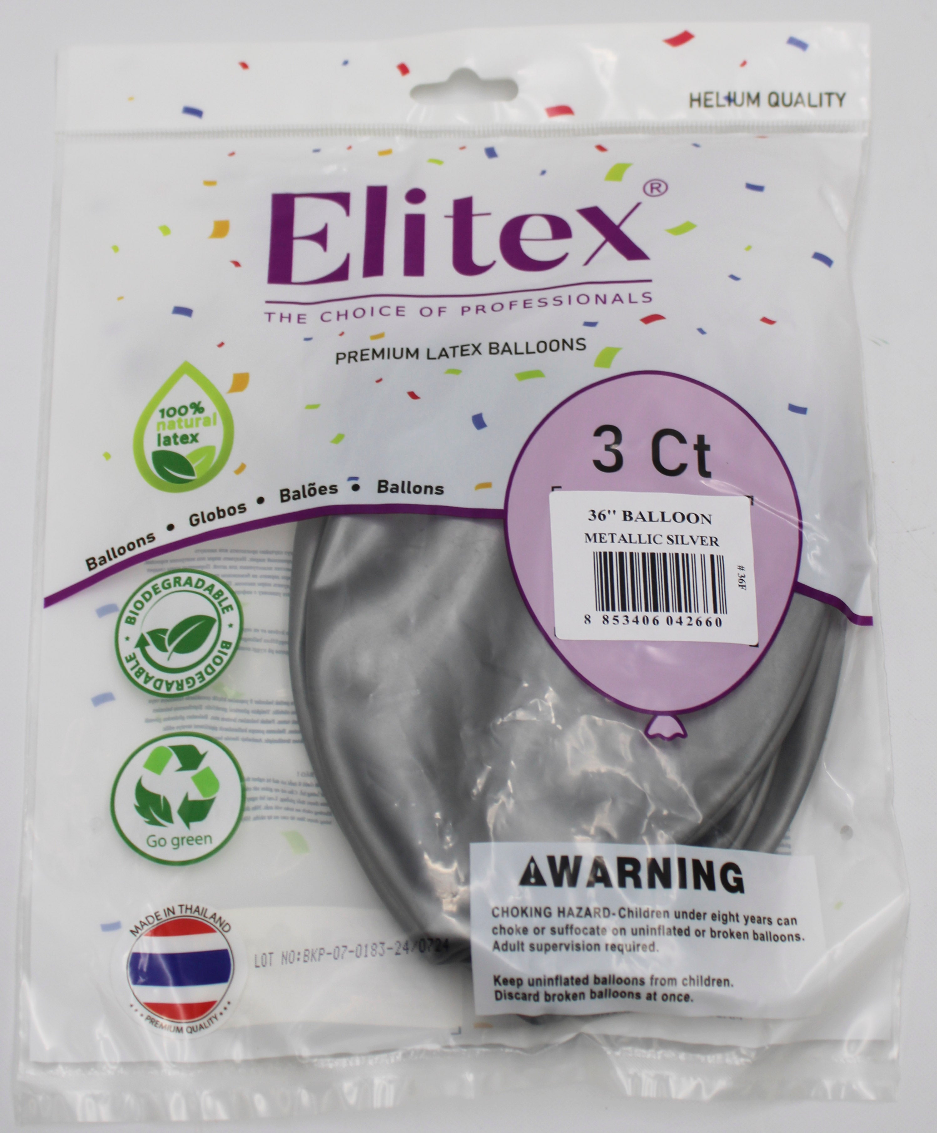 ELITEX 36" METALLIC SILVER ROUND BALLOON, 3 PACK