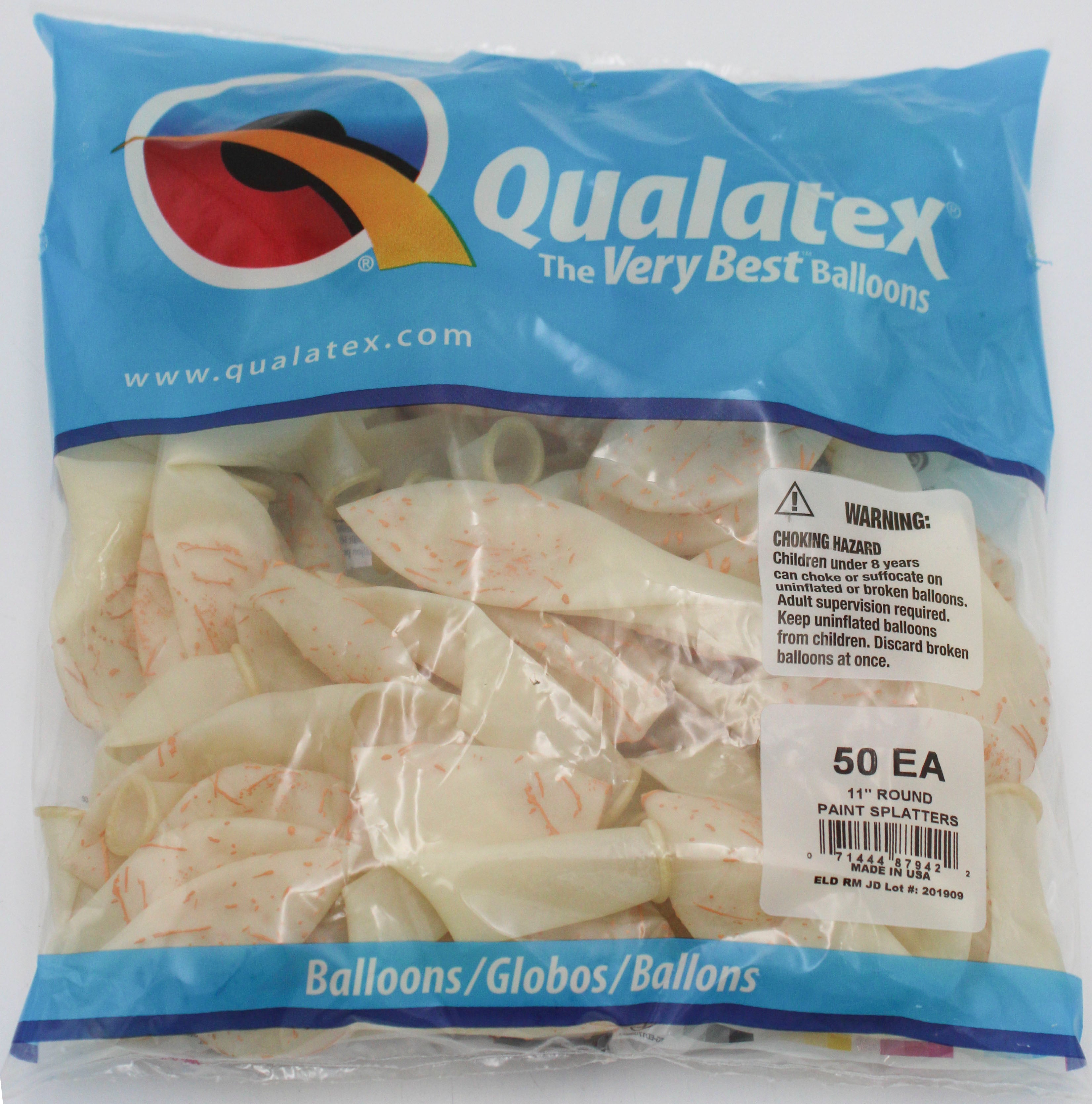QX 11" Round Latex Balloons Clear Paint Splatters 50ct