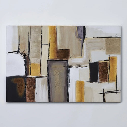 BROWN AND GOLD ABSTRACT BLOCK PRINT 47.25"L x 31.5"H x 1.5"D