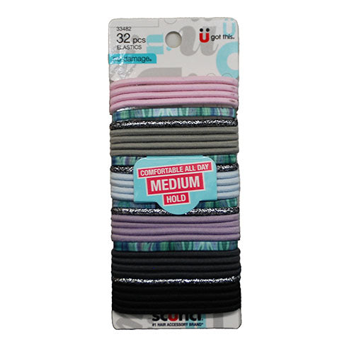 CONAIR SCUNCI ELASTIC HAIR TIES MEDIUM HOLD METALLIC MIXED COLORS 32PK NI