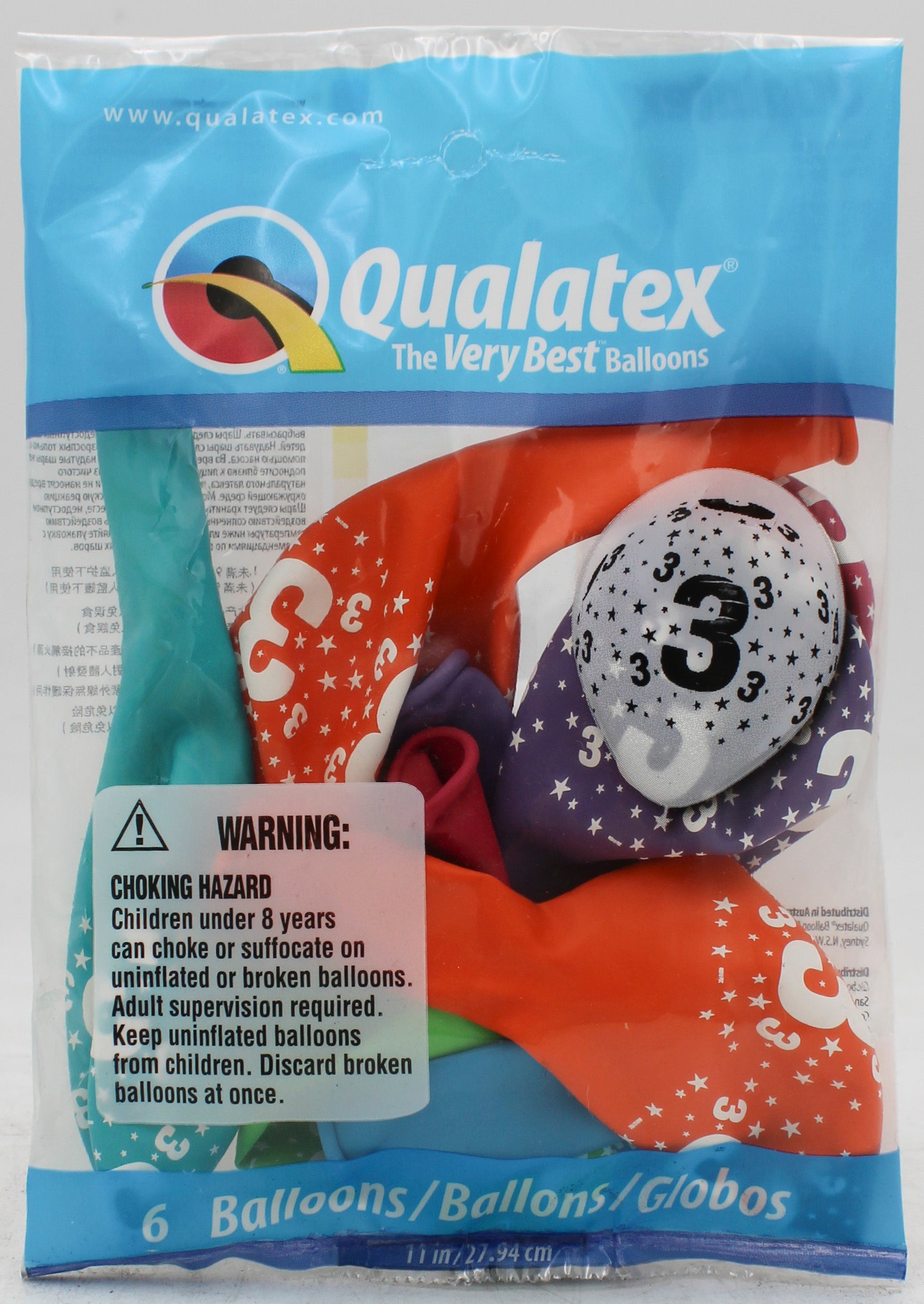 QUALATEX 11" ROUND PARTY BALLOONS AST 6CT STARS #3-A-RND
