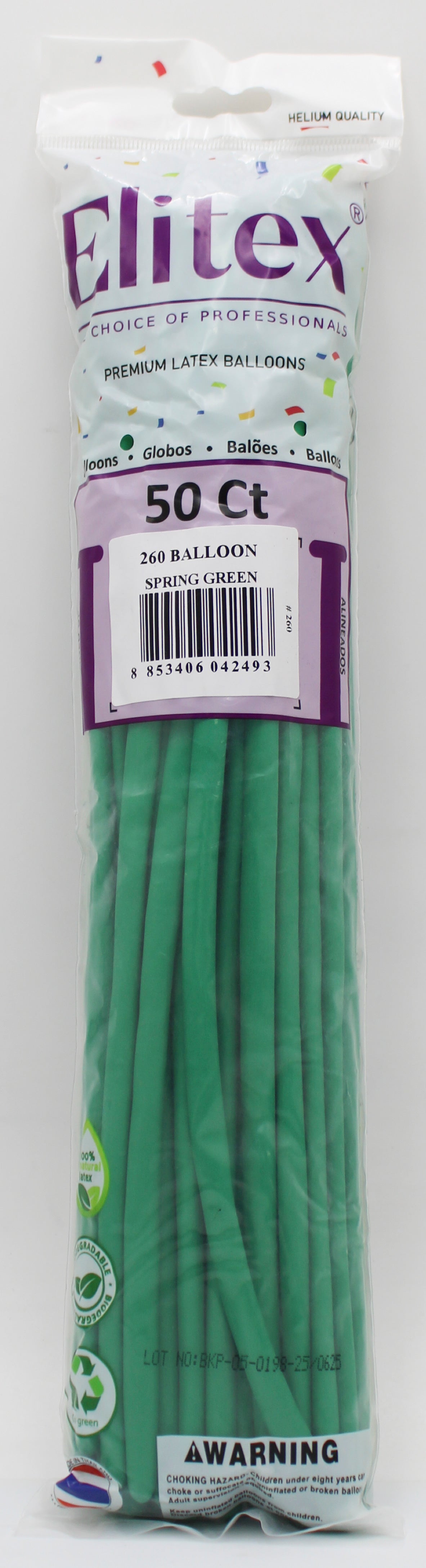 ELITEX 260" SPRING GREEN MODELLING BALLOON, 50 PACK