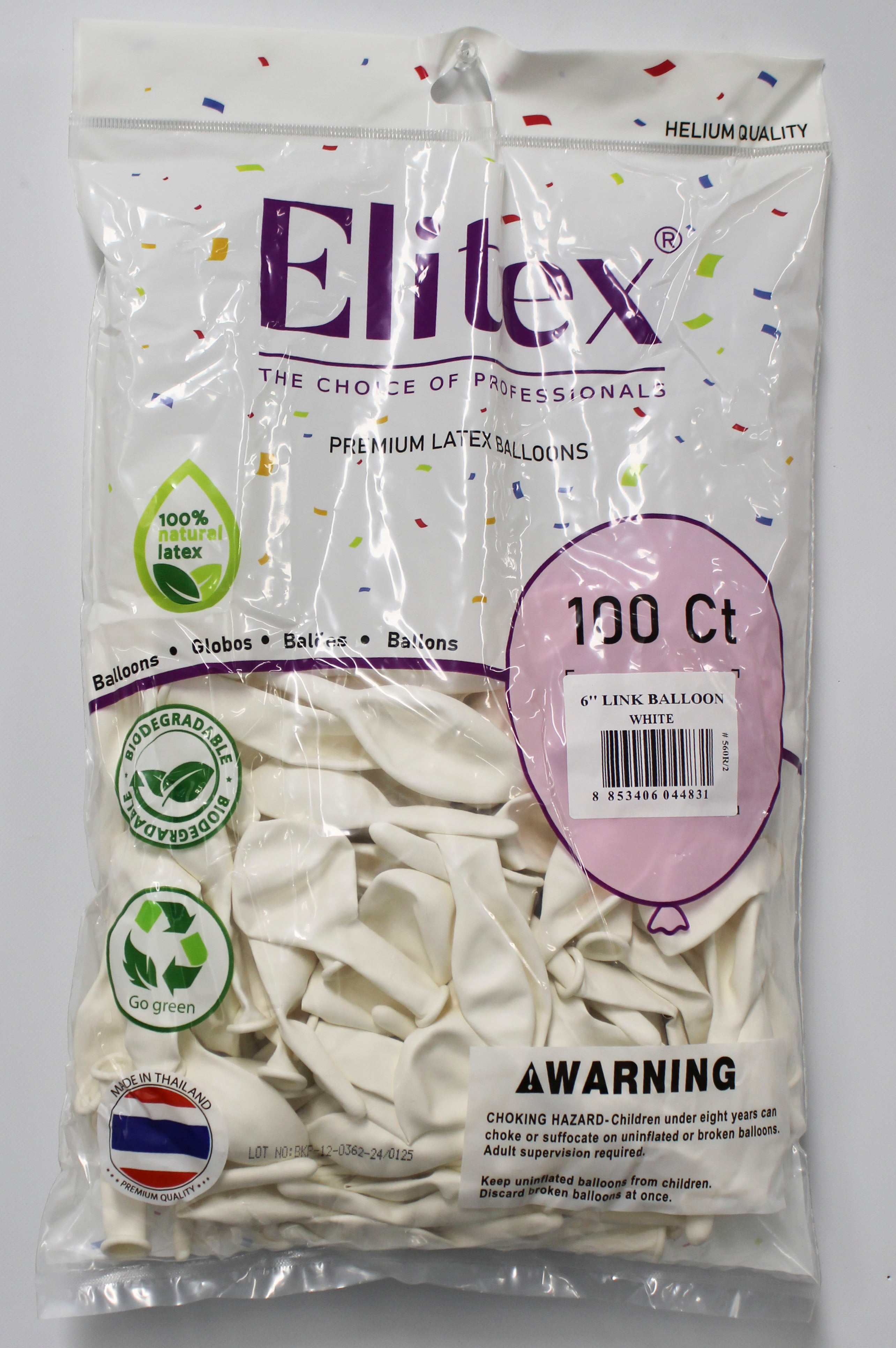 ELITEX 6" WHITE LINK BALLOON, 100 PACK