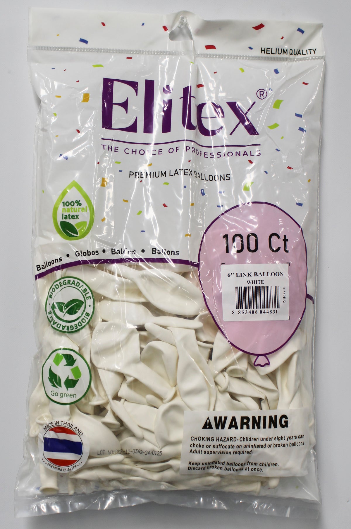 ELITEX 6" WHITE LINK BALLOON, 100 PACK