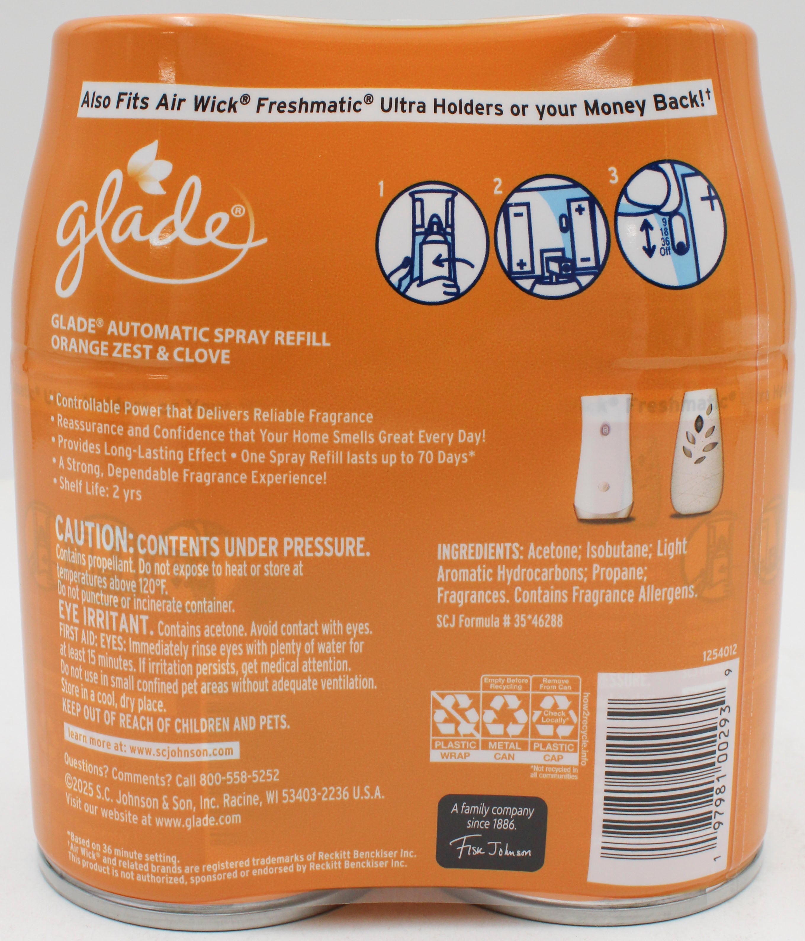 GLADE AUTOMATIC SPRAY ORANGE ZEST & CLOVE 2 REFILLS 6.2oz US