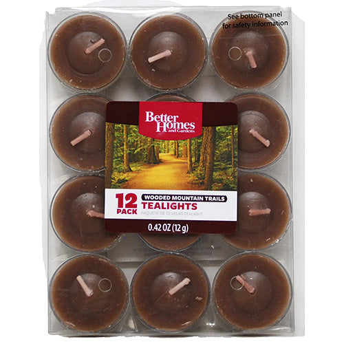 BETTER HOMES & GARDEN TEALIGHT CANDLES 12CT-WOODED MOUNTAIN