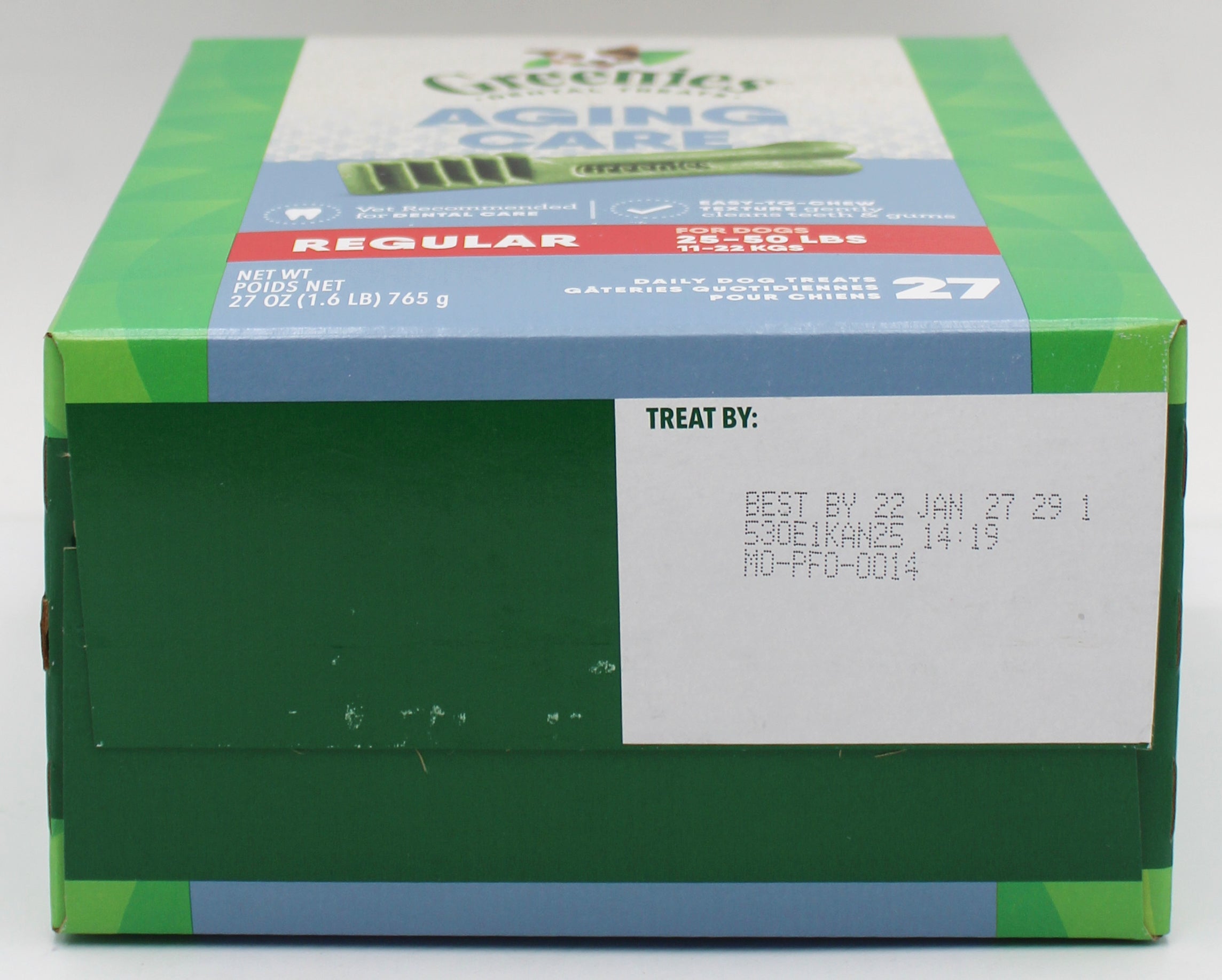 GREENIES AGING CARE ADULT  DENTAL DOG TREATS REGULAR SIZE 27 OZ PACK (27 PK) BB 1/21/2027