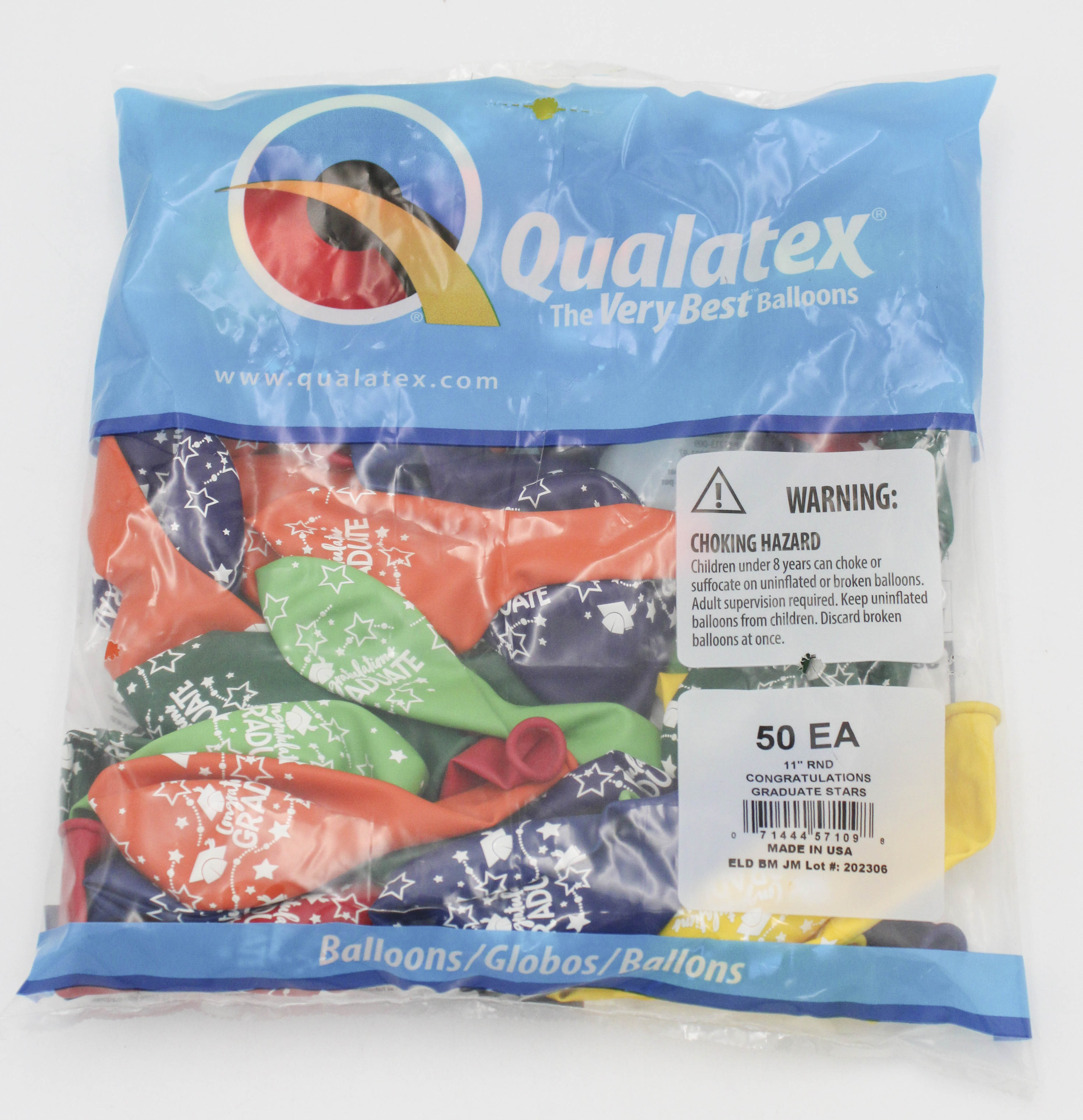 QX 11" Round Latex Balloons Carnival Graduate Stars 50ct