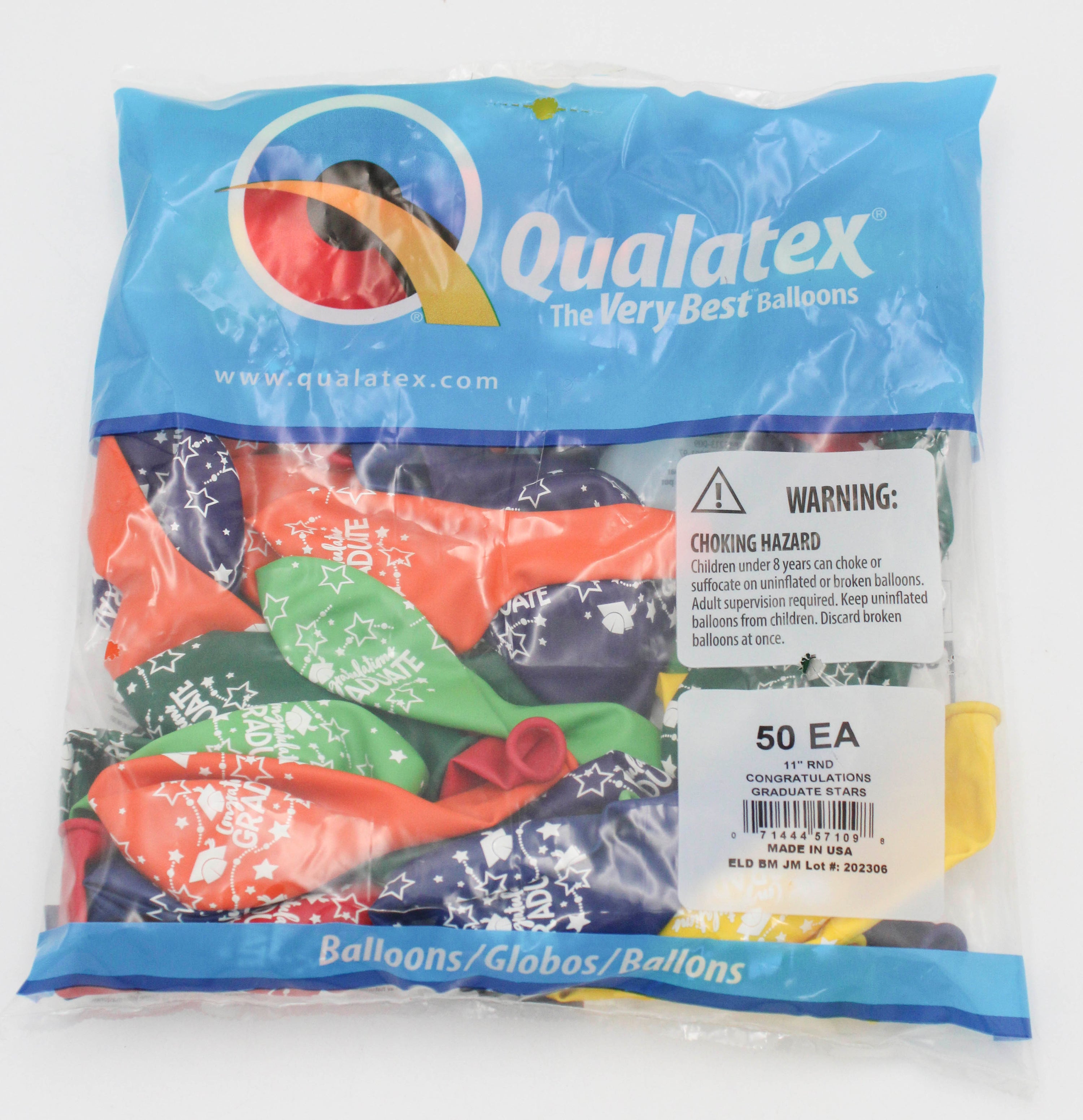 11" ROUND QX LATEX BALLOON CARNIVL 50CT CONGRATULATIONS GRADUATE STARS